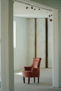Pair of Sculptural Danish Modern Wingback Armchairs in Pink Velour, 1940s