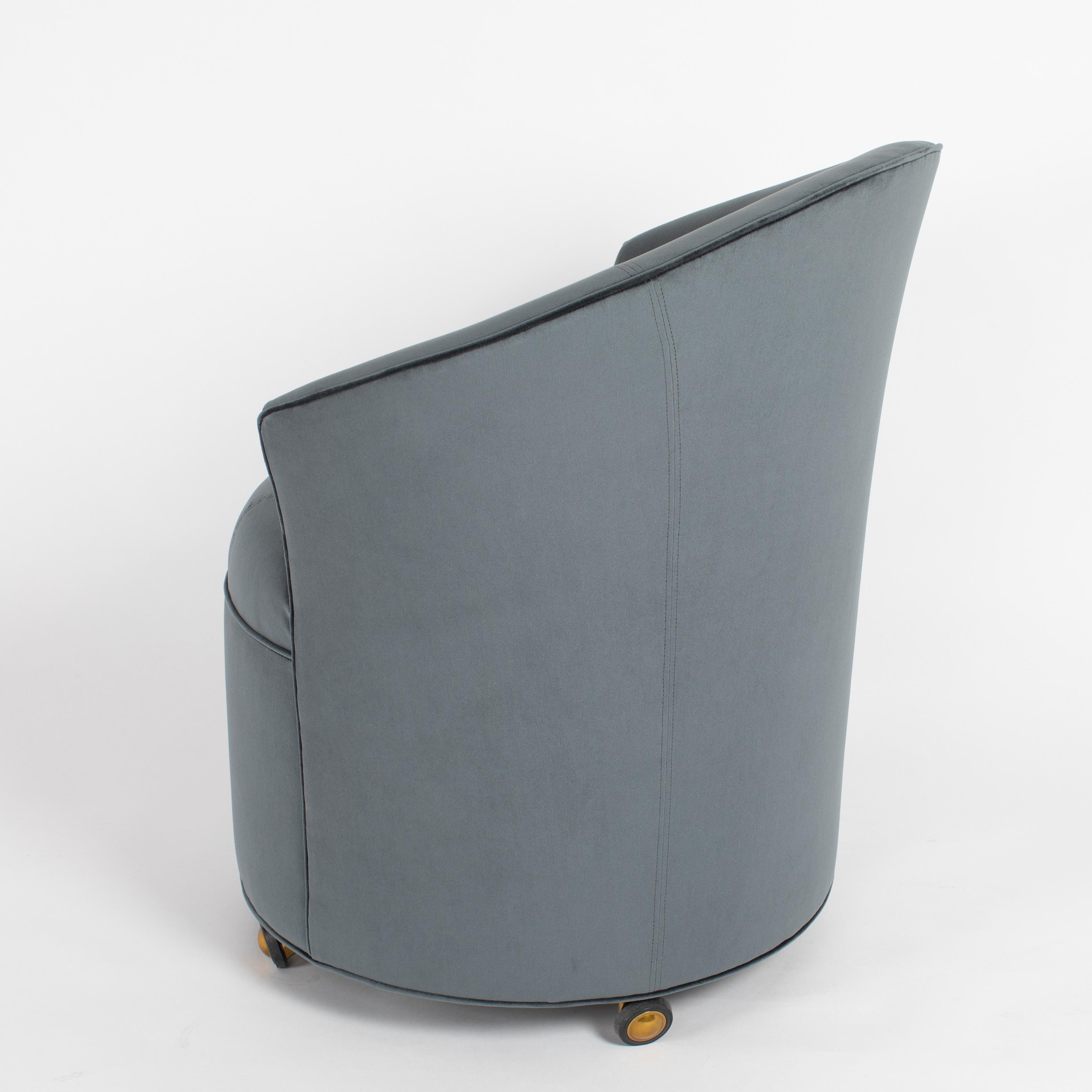 American Pair of Sculptural Directional Barrel Chairs on Casters, circa 1980s