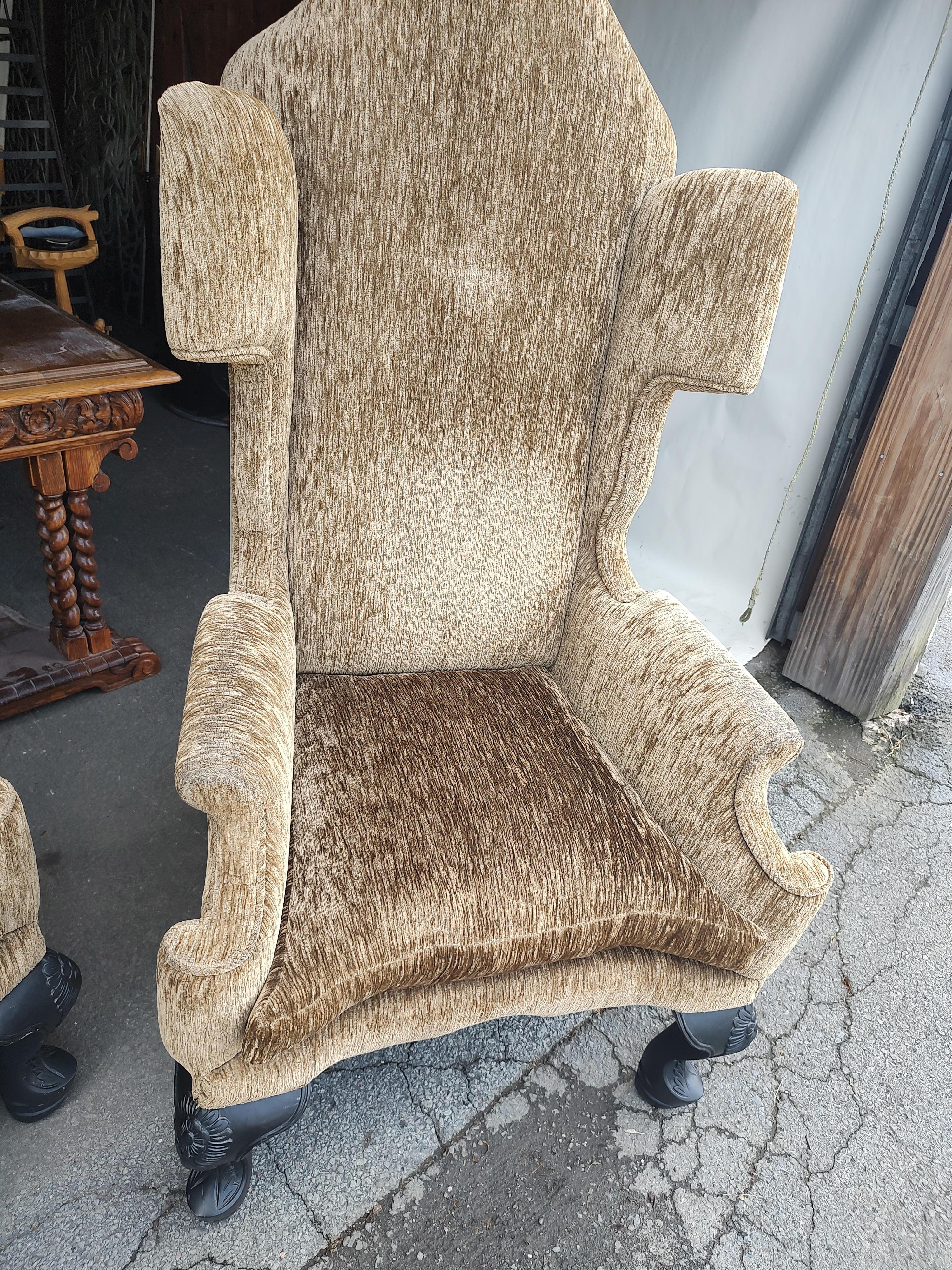 Pair of Sculptural English Wing Armchairs 4