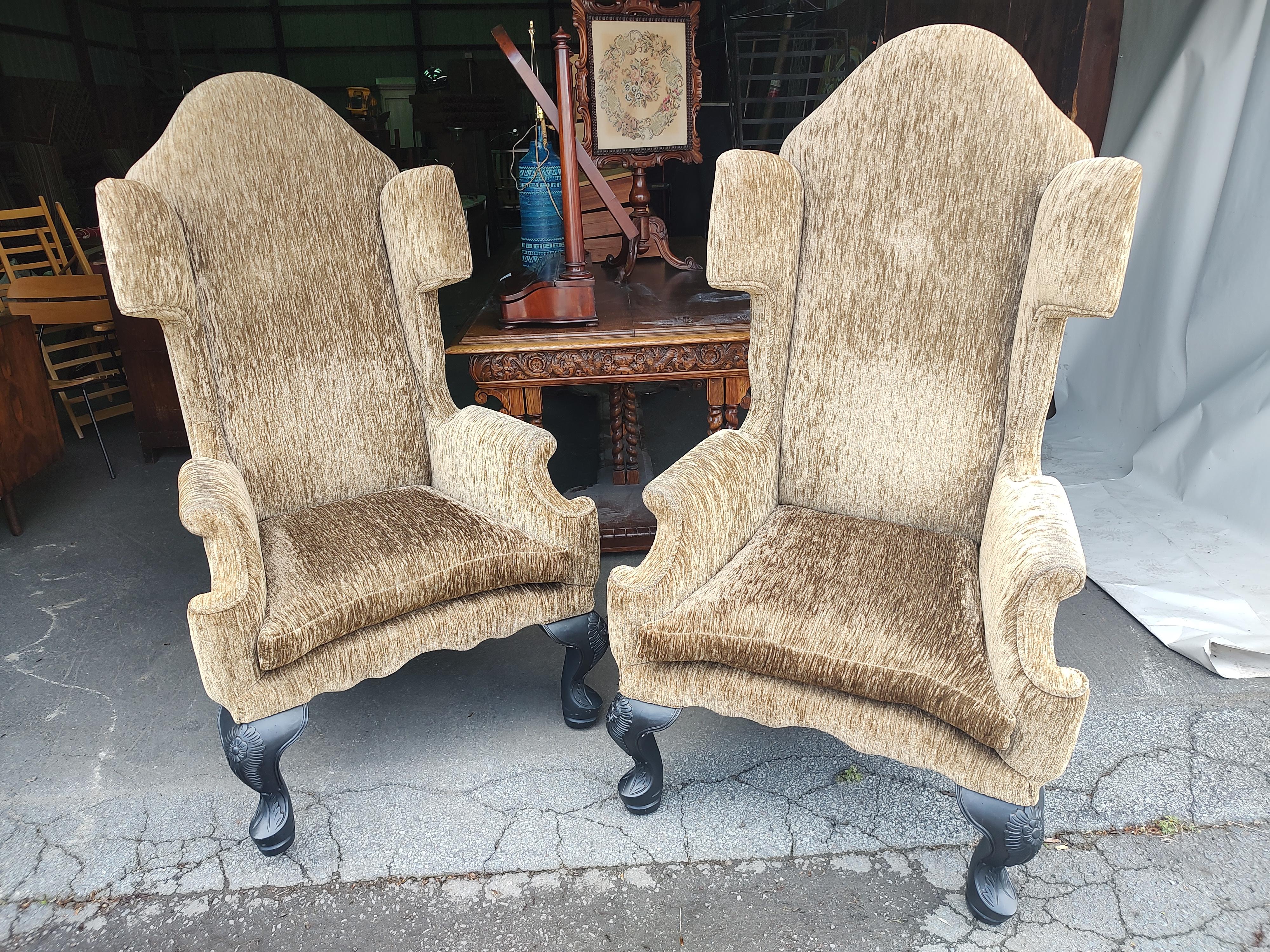 Pair of Sculptural English Wing Armchairs 5