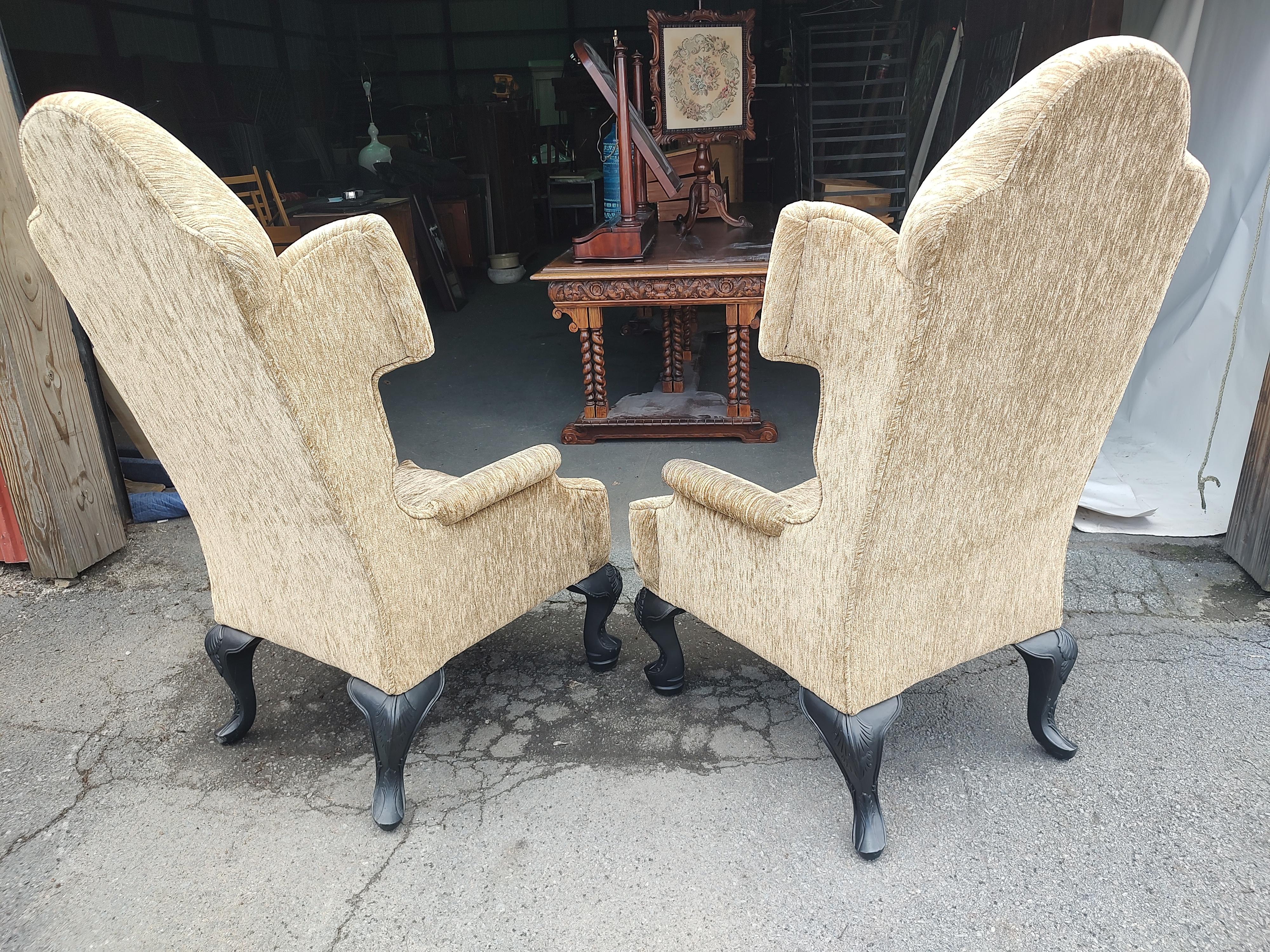 Pair of Sculptural English Wing Armchairs 6