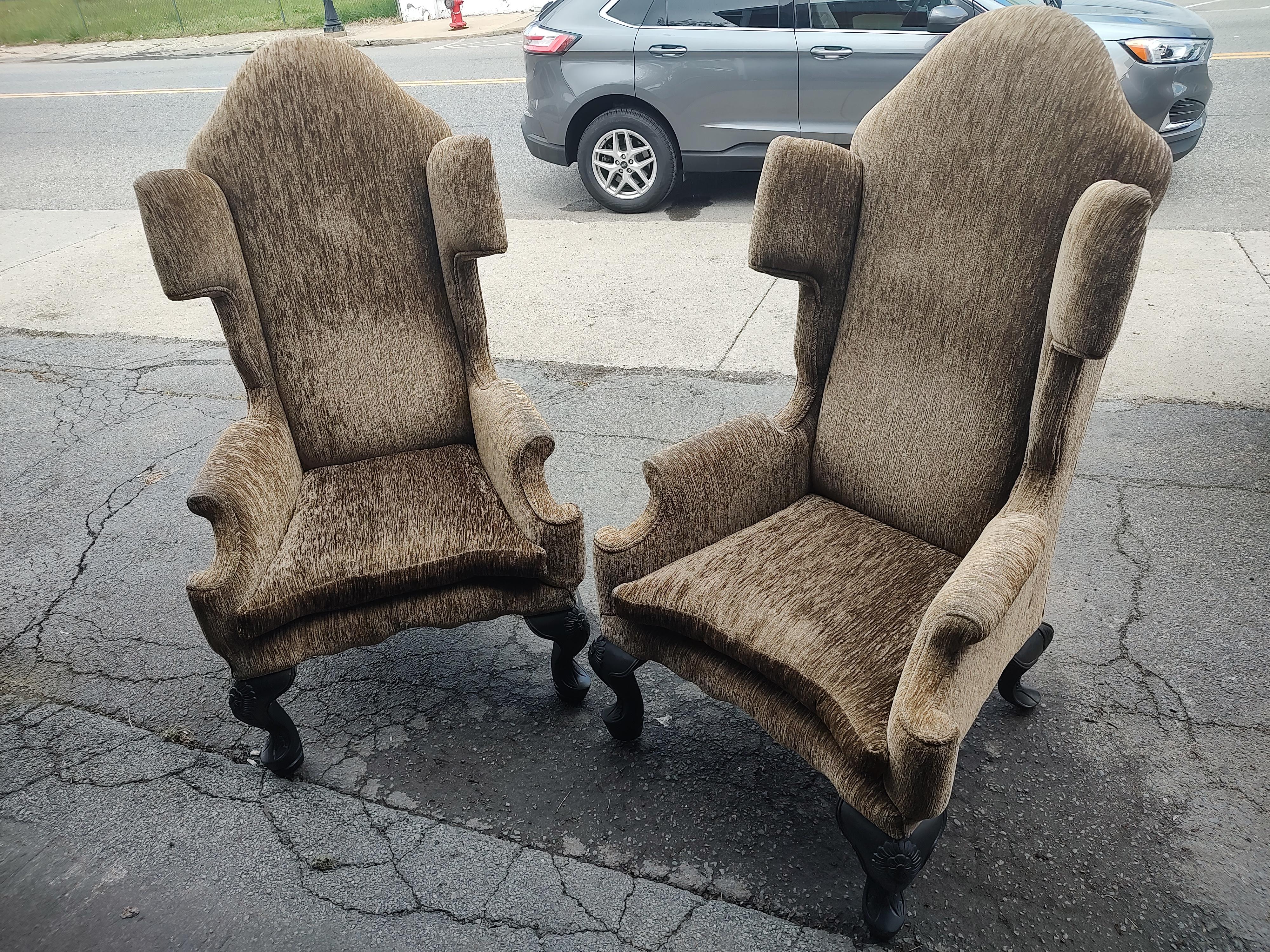 Pair of Sculptural English Wing Armchairs 7
