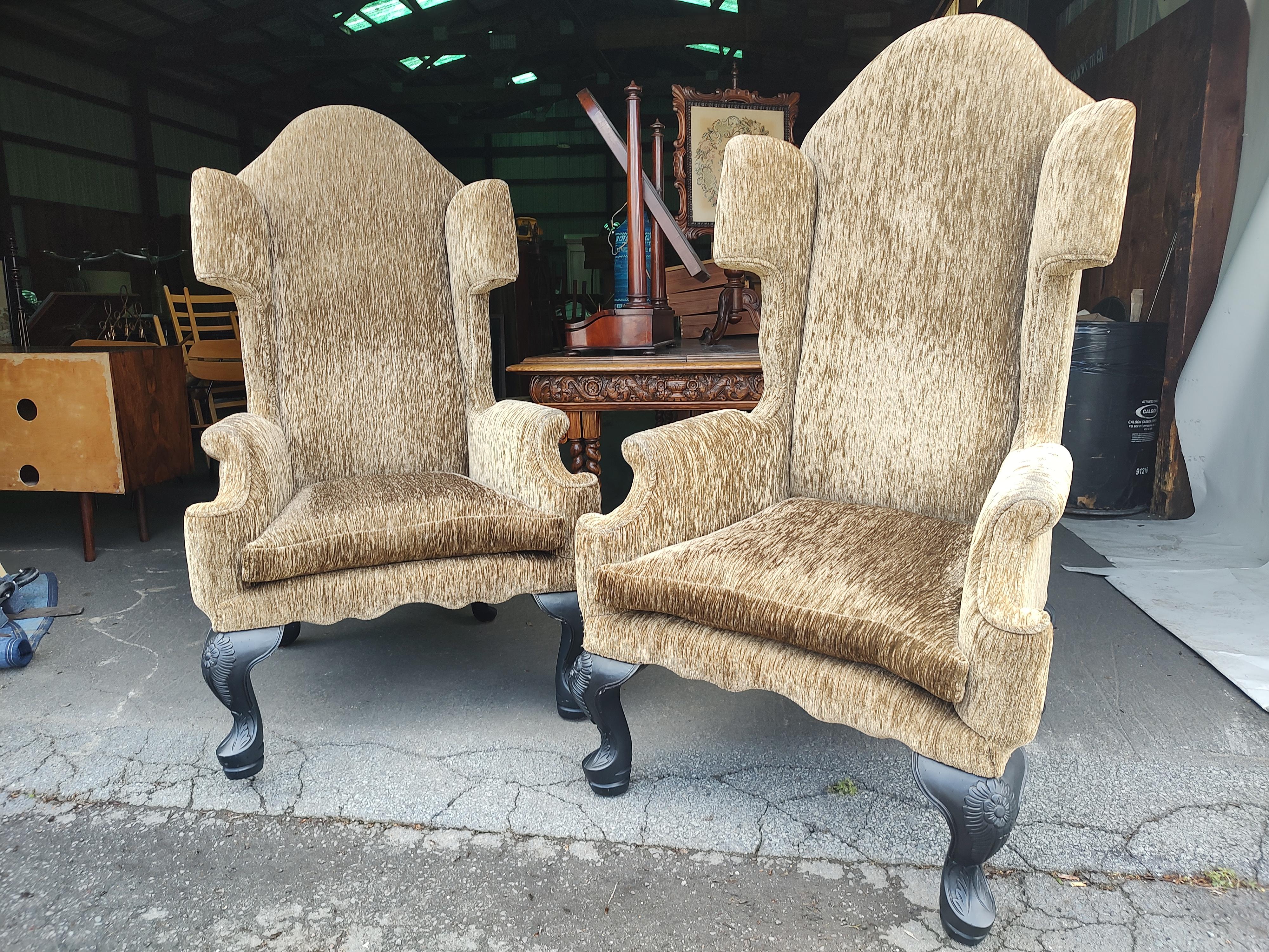 Late 20th Century Pair of Sculptural English Wing Armchairs