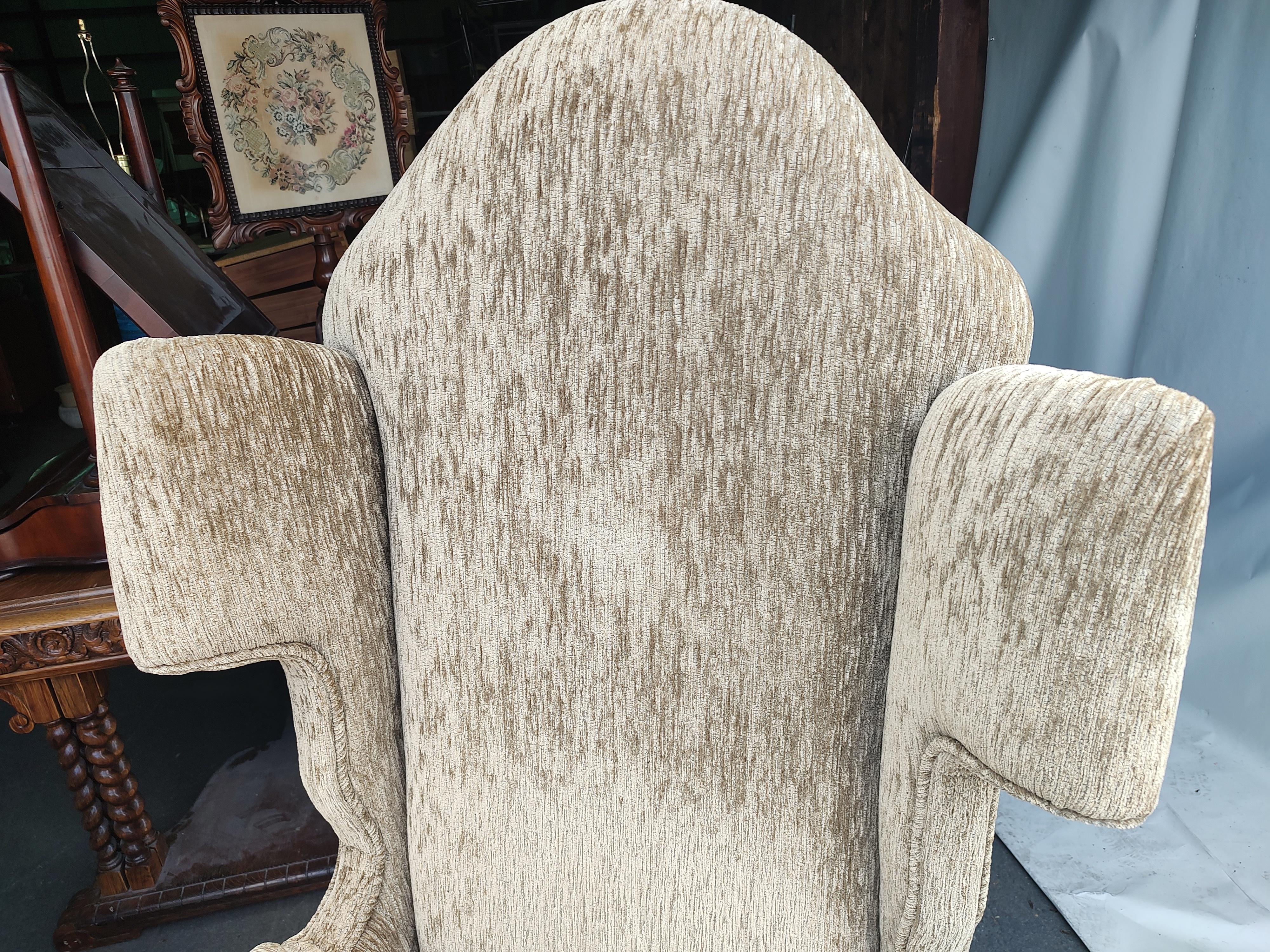 Velvet Pair of Sculptural English Wing Armchairs