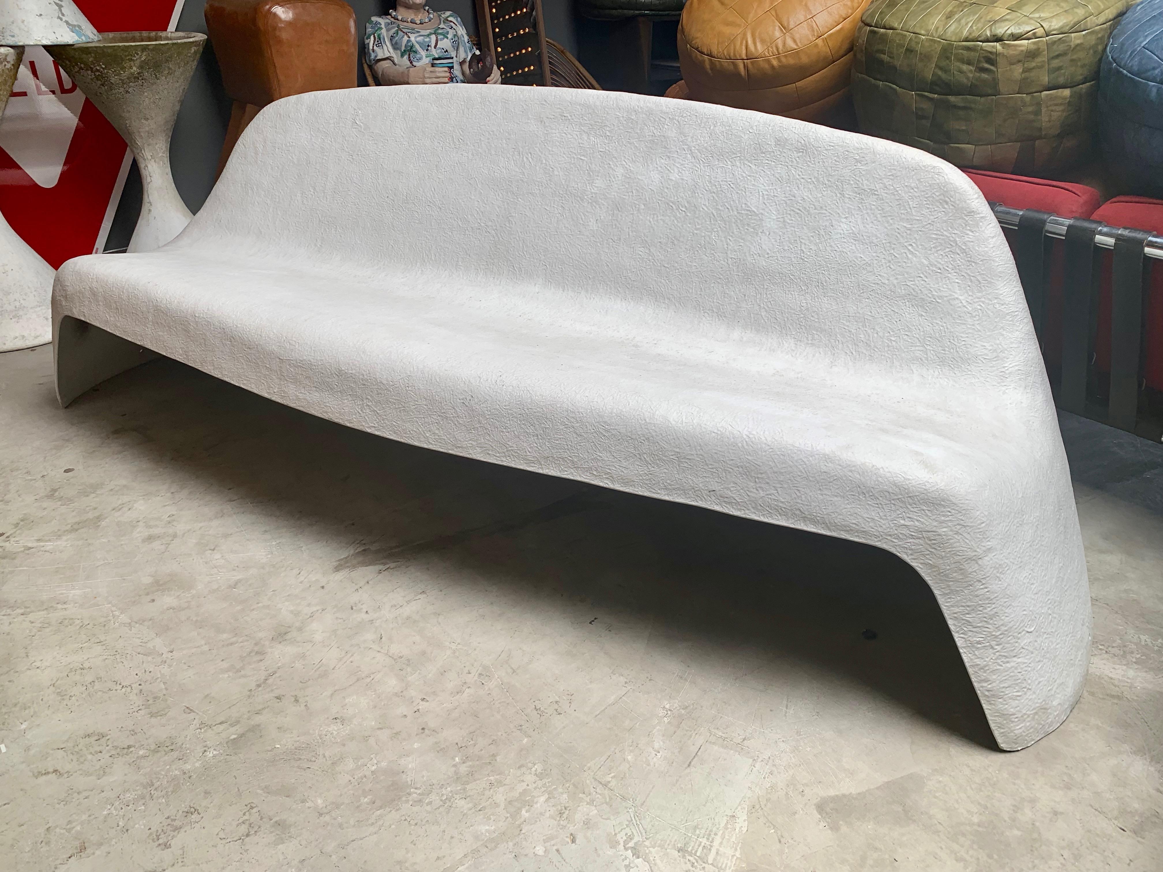 Stunning sculptural fiberglass bench by Walter Papst for Wilkhahn. Made in Germany, in the 1960s. Very rare design. Single piece of fiberglass sculpted with great lines from all angles. Made for the outdoors. Also beautiful inside. Looks like a