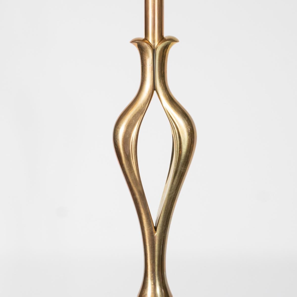 Italian Pair of Sculptural Fluted Brass Floor Lamps For Sale