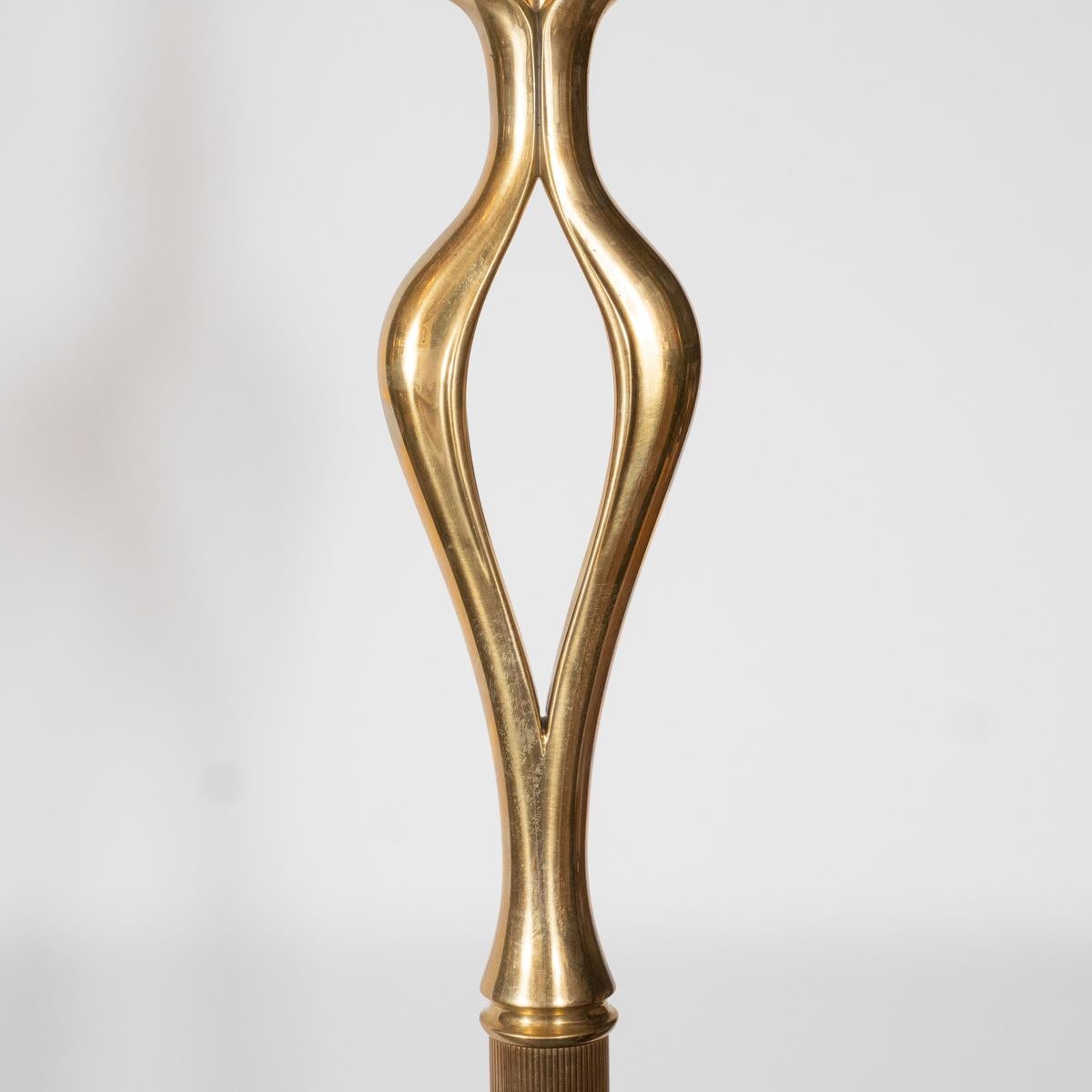 Mid-20th Century Pair of Sculptural Fluted Brass Floor Lamps For Sale