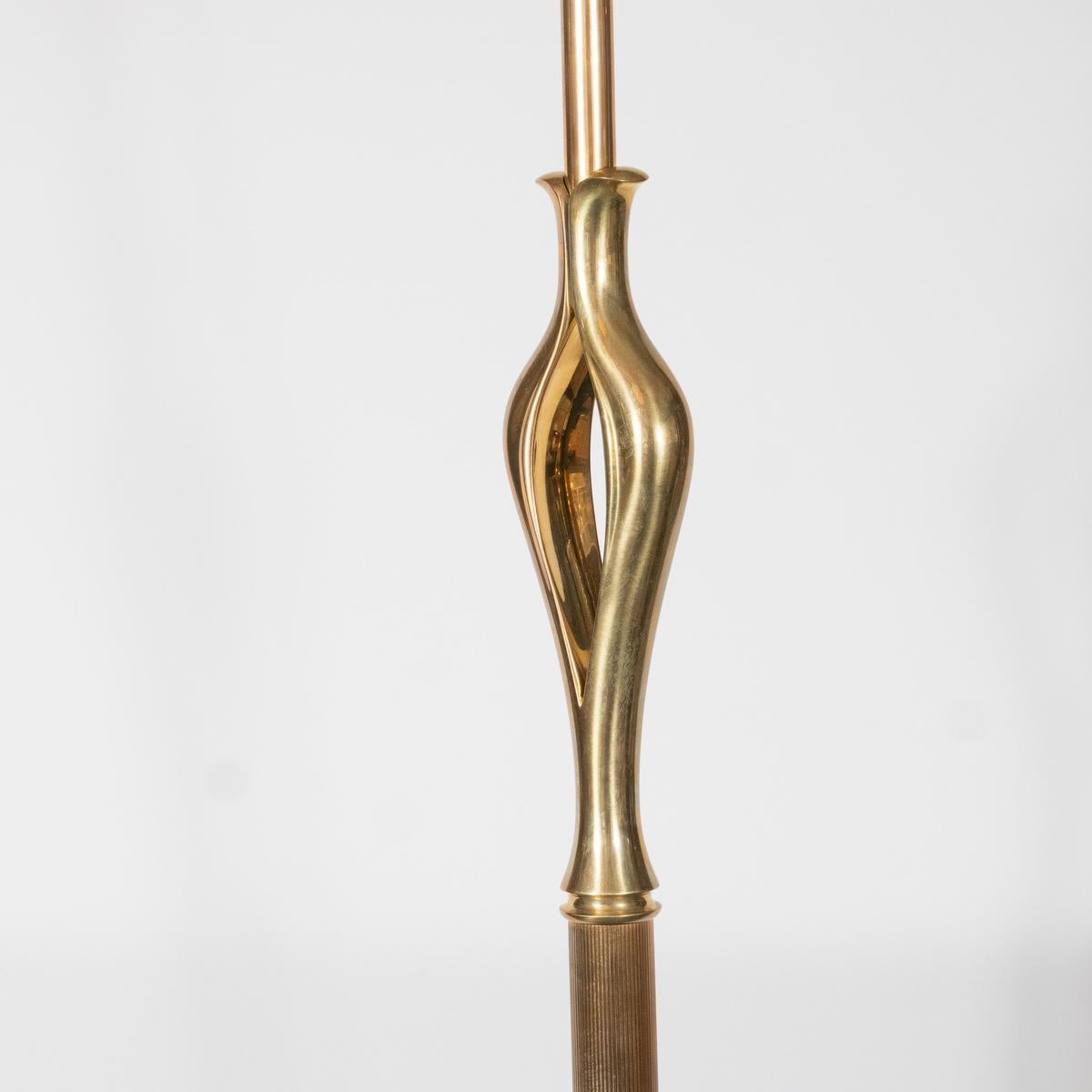 Pair of Sculptural Fluted Brass Floor Lamps For Sale 1