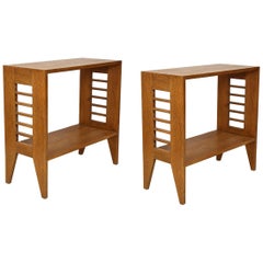 Pair of Sculptural French Modernist Cerused Oak Consoles