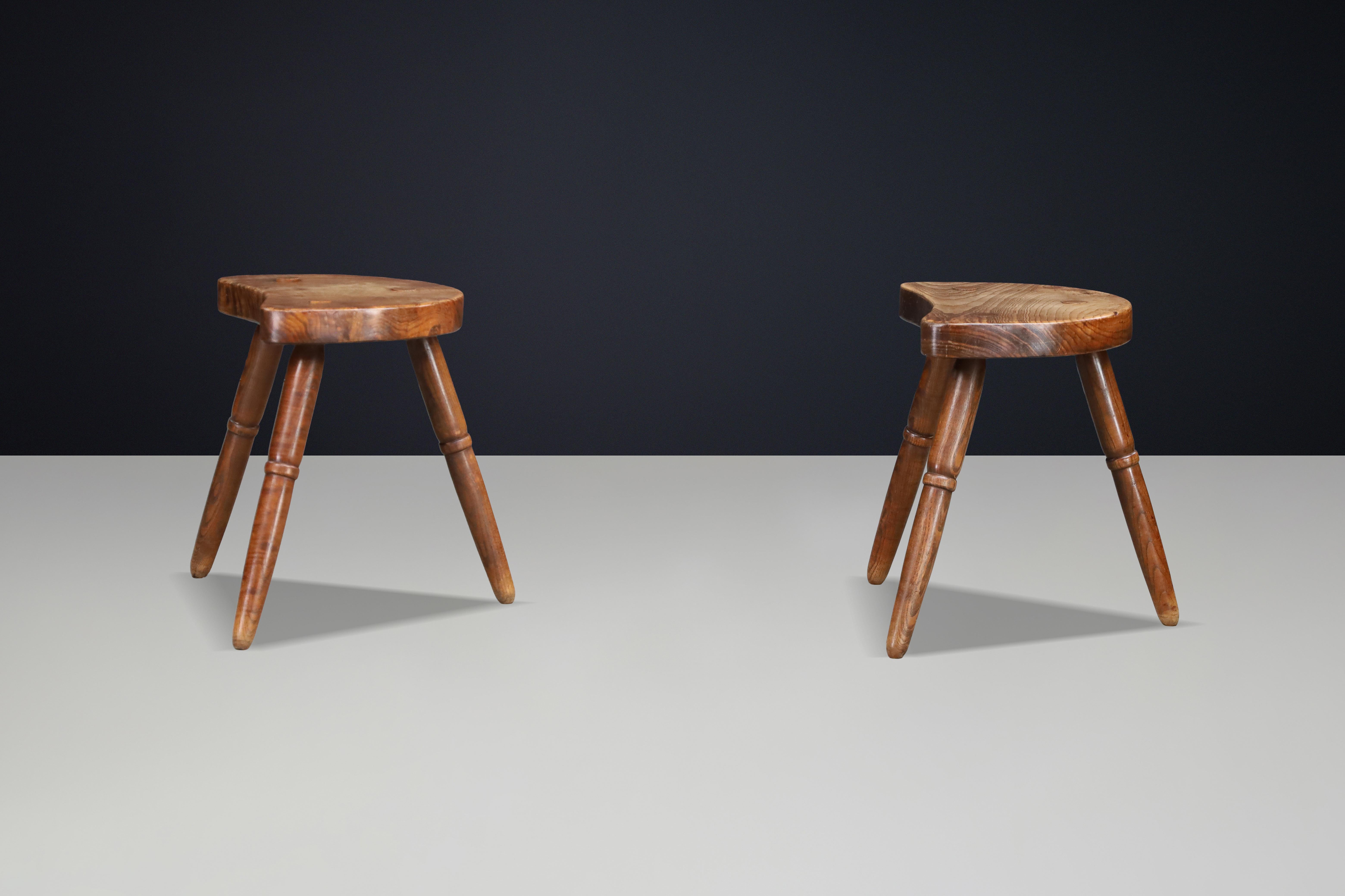 Pair of Sculptural French Walnut Stools, Rustic Brutalist, France, 1940s im Zustand „Gut“ im Angebot in Almelo, NL