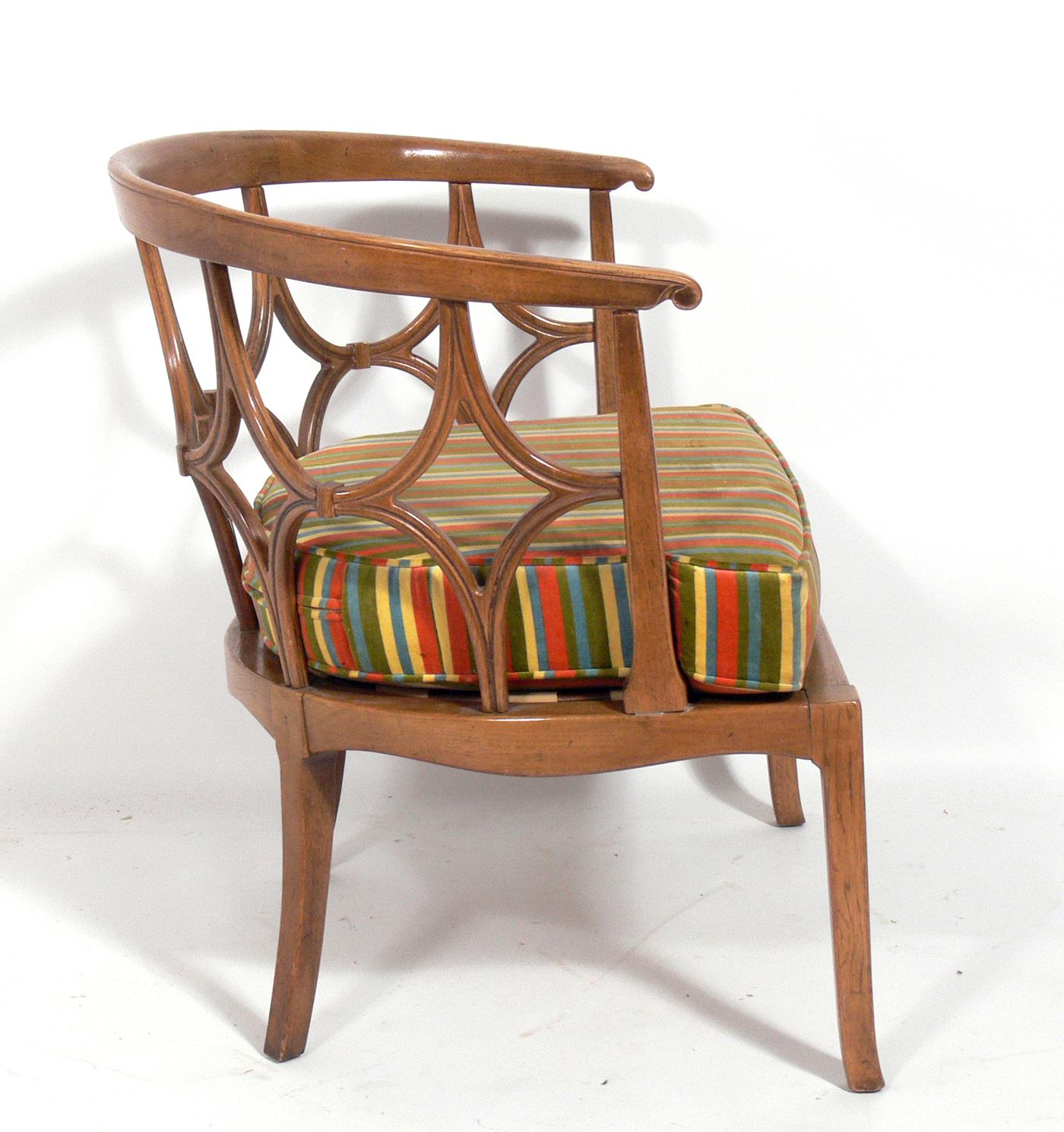 Mid-Century Modern Pair of Sculptural Fret Back Chairs by Tomlinson For Sale