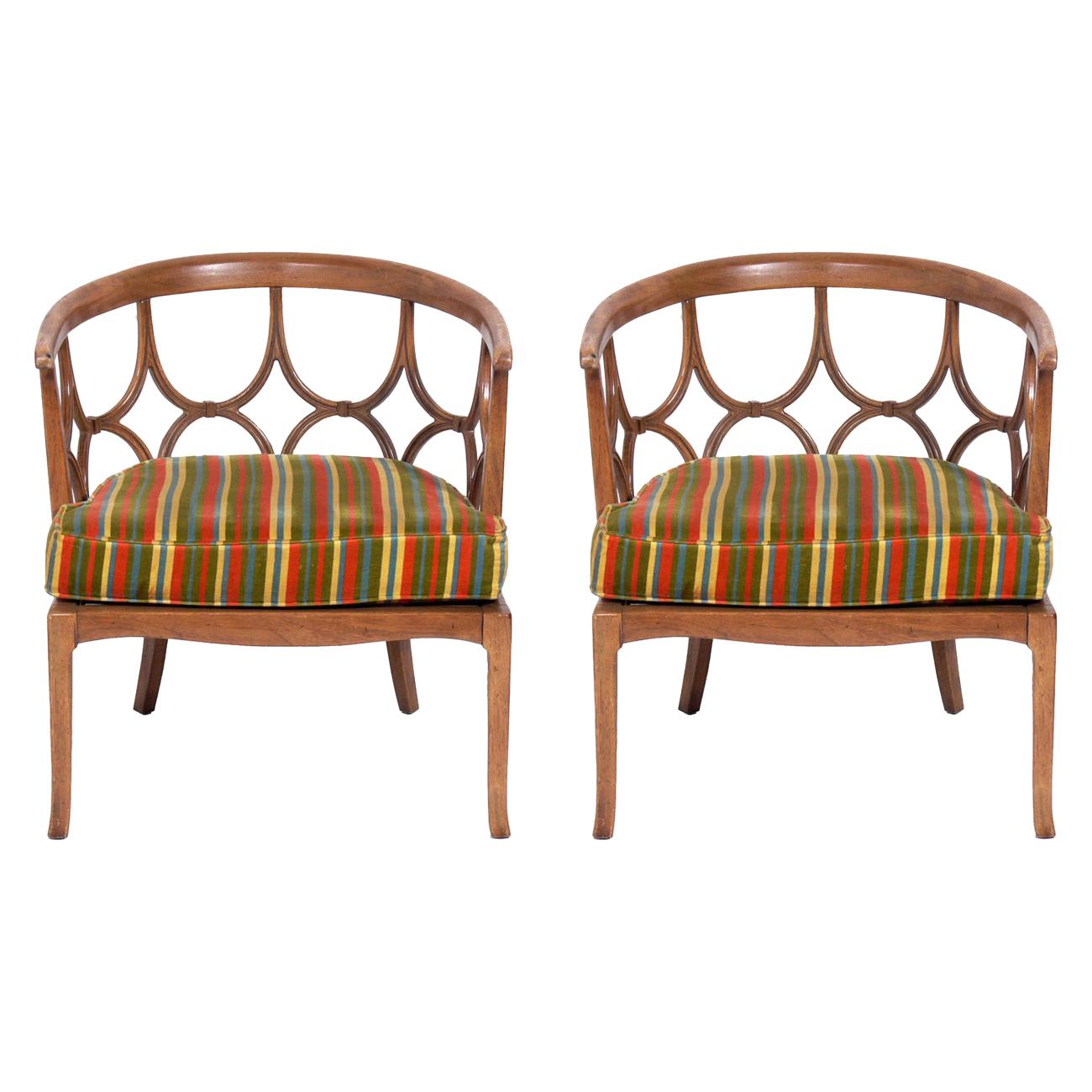 Pair of Sculptural Fret Back Chairs by Tomlinson