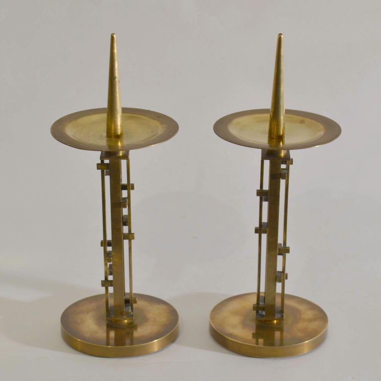 Pair of Sculptural Geometric Brass Candle Holders by An Diessen, 1960s