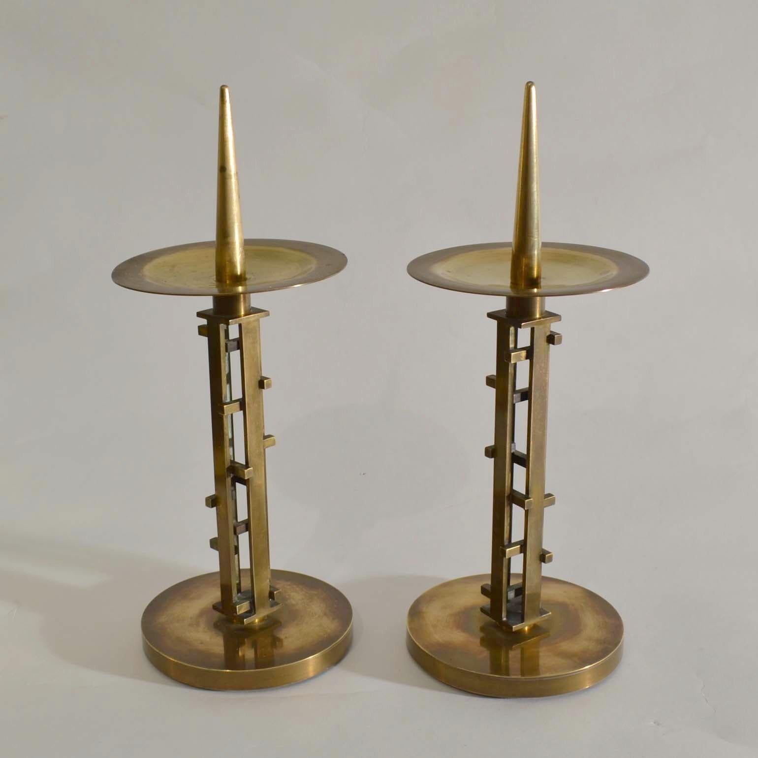 Hand-Crafted Pair of Sculptural Brass Candle Holders by An Diessen, 1960s, Dutch