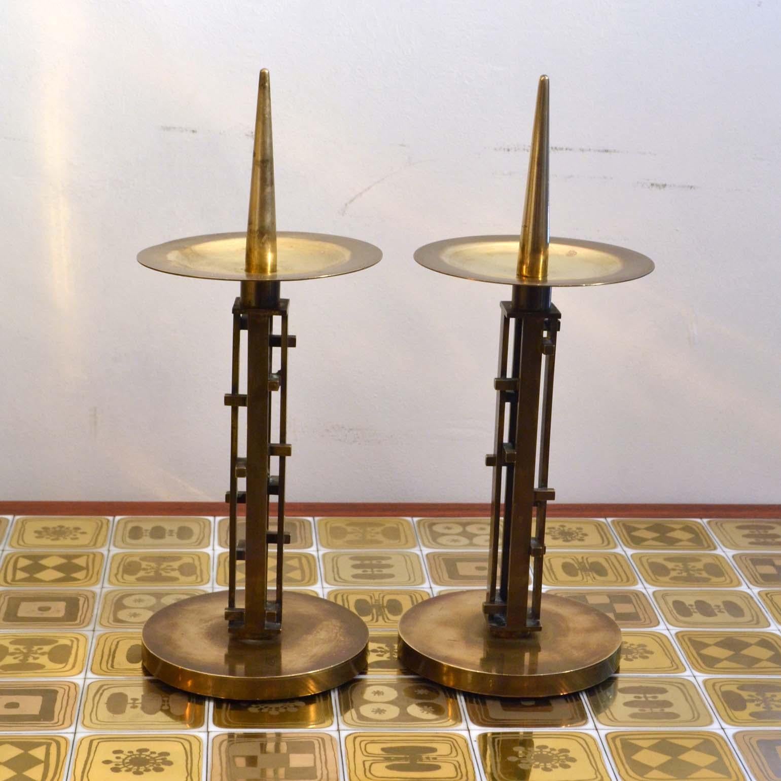 Pair of Sculptural Brass Candle Holders by An Diessen, 1960s, Dutch 1