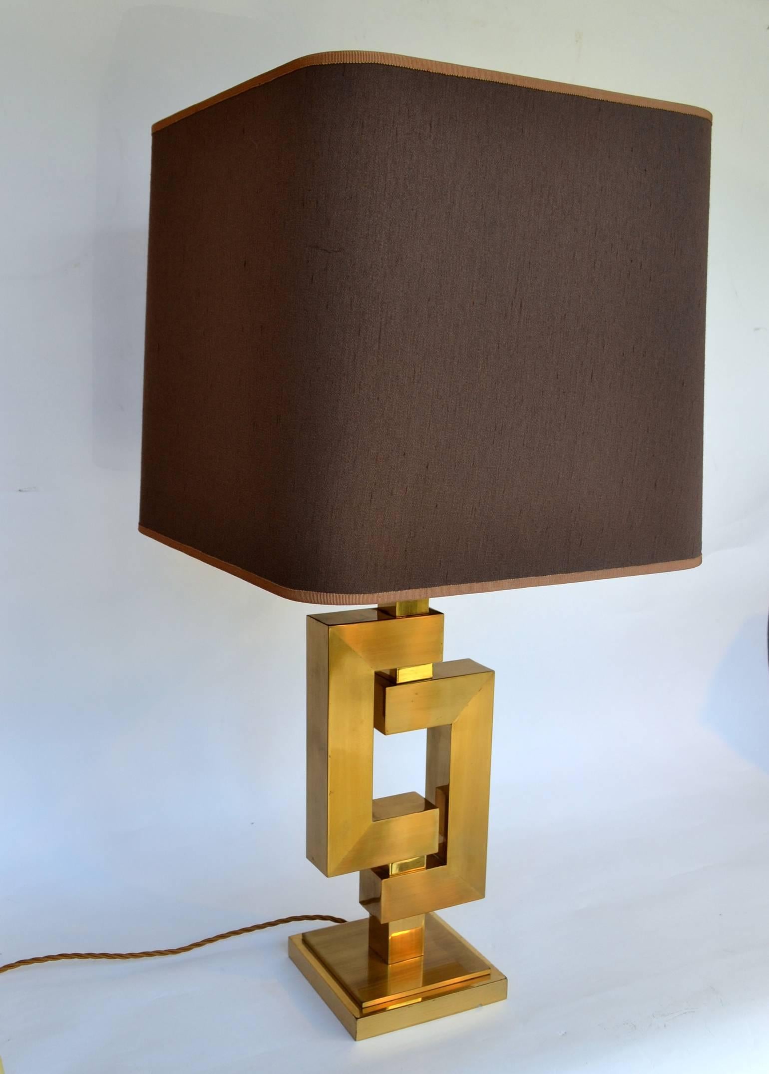 Late 20th Century Pair of Sculptural Geometric Brass Table Lamps by Willy Rizzo for Romeo Rega