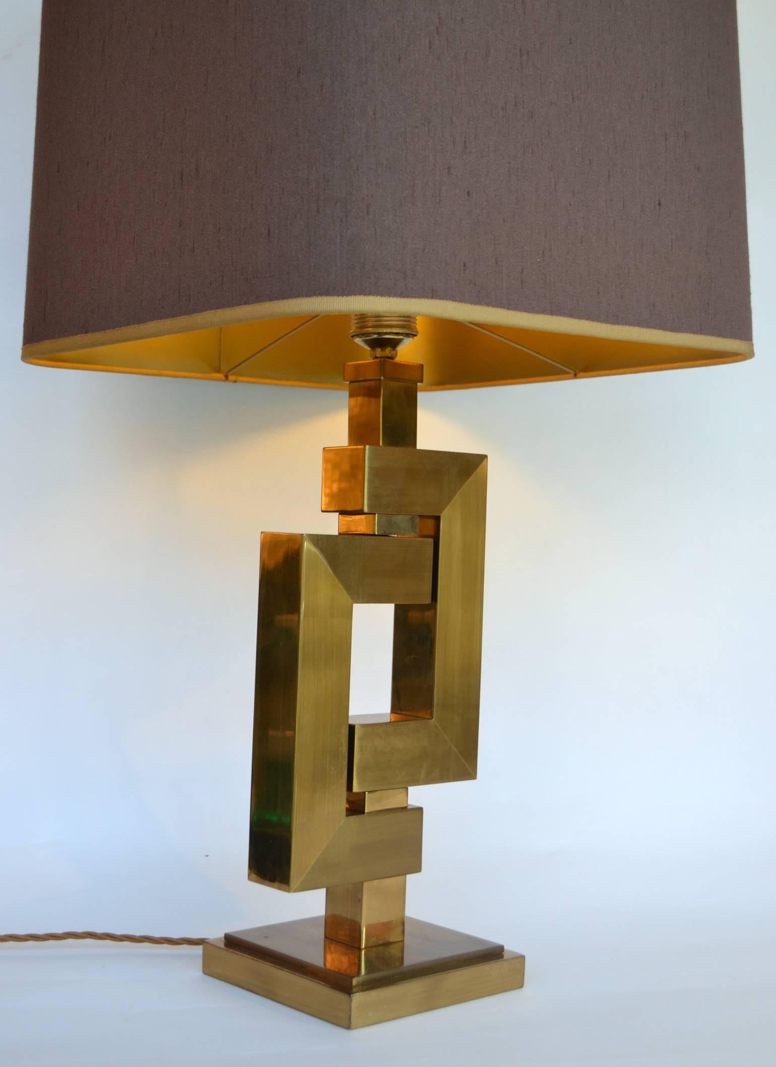 Pair of Sculptural Geometric Brass Table Lamps by Willy Rizzo for Romeo Rega 2