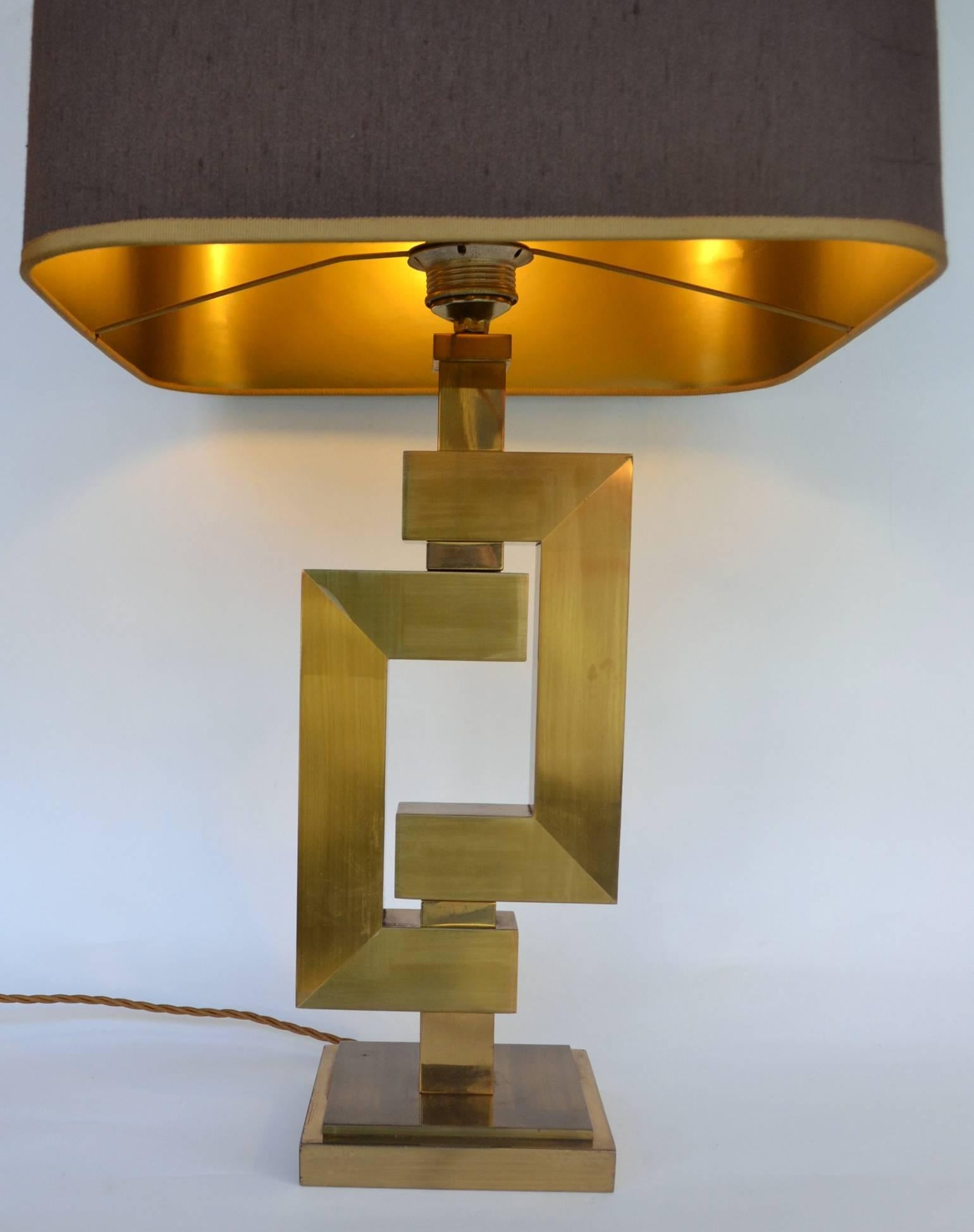 Pair of Sculptural Geometric Brass Table Lamps by Willy Rizzo for Romeo Rega 3