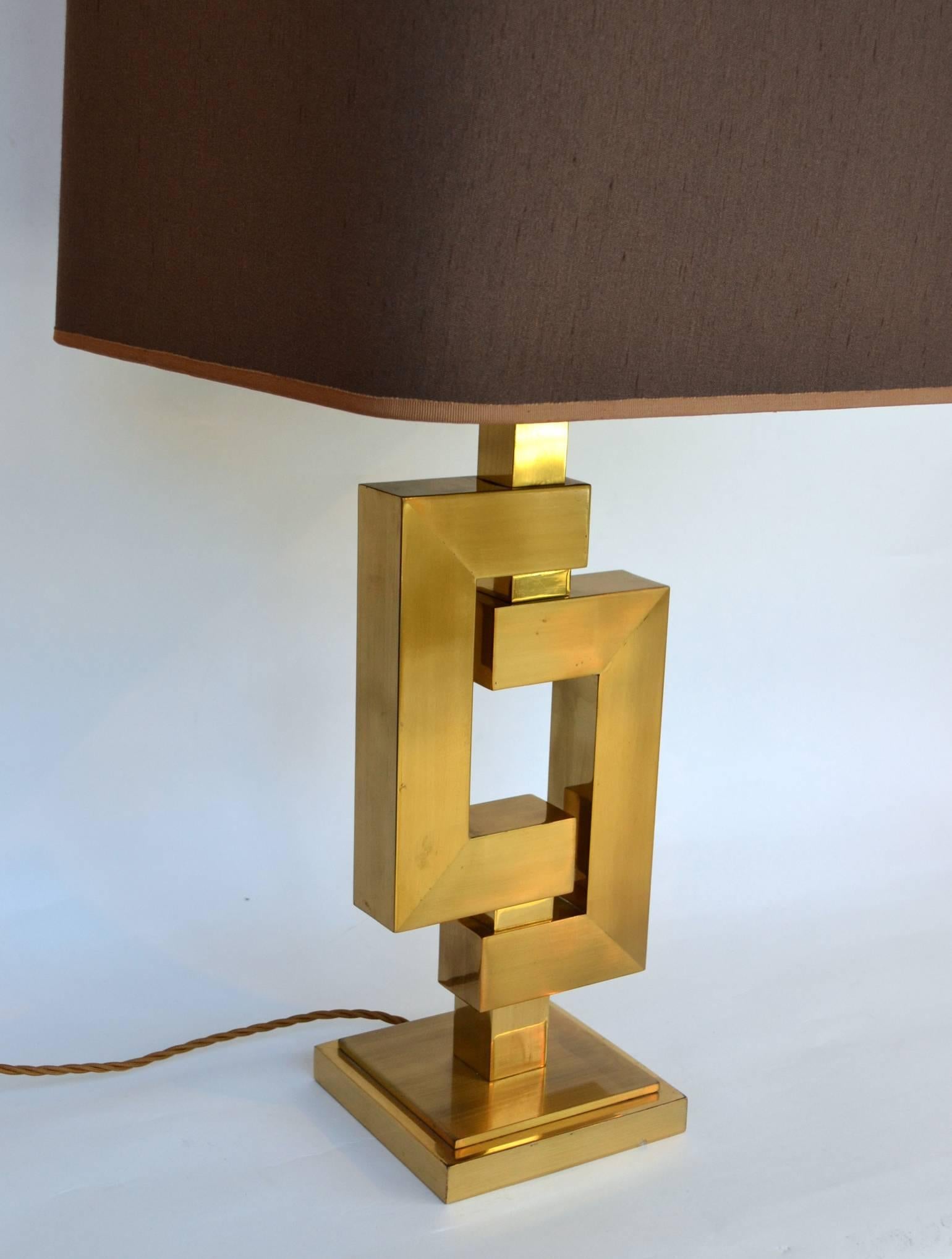 Pair of Sculptural Geometric Brass Table Lamps by Willy Rizzo for Romeo Rega 4