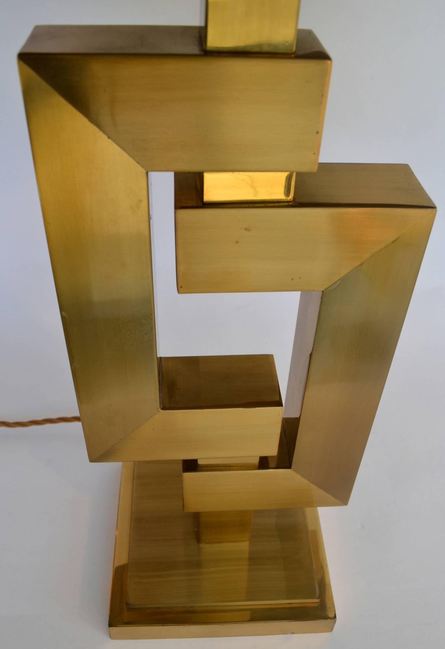 Pair of Sculptural Geometric Brass Table Lamps by Willy Rizzo for Romeo Rega 5
