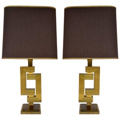 Pair of Sculptural Geometric Brass Table Lamps by Willy Rizzo for Romeo Rega