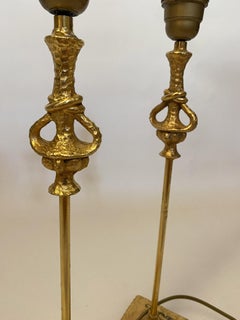 Paire de lampes sculpturales dorées par Nicolas de Waël pour Fondica, France, années 1990.