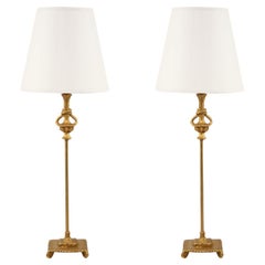 Pair of Sculptural Gilded Lamps by Nicolas De Waël for Fondica, France, 1990s.