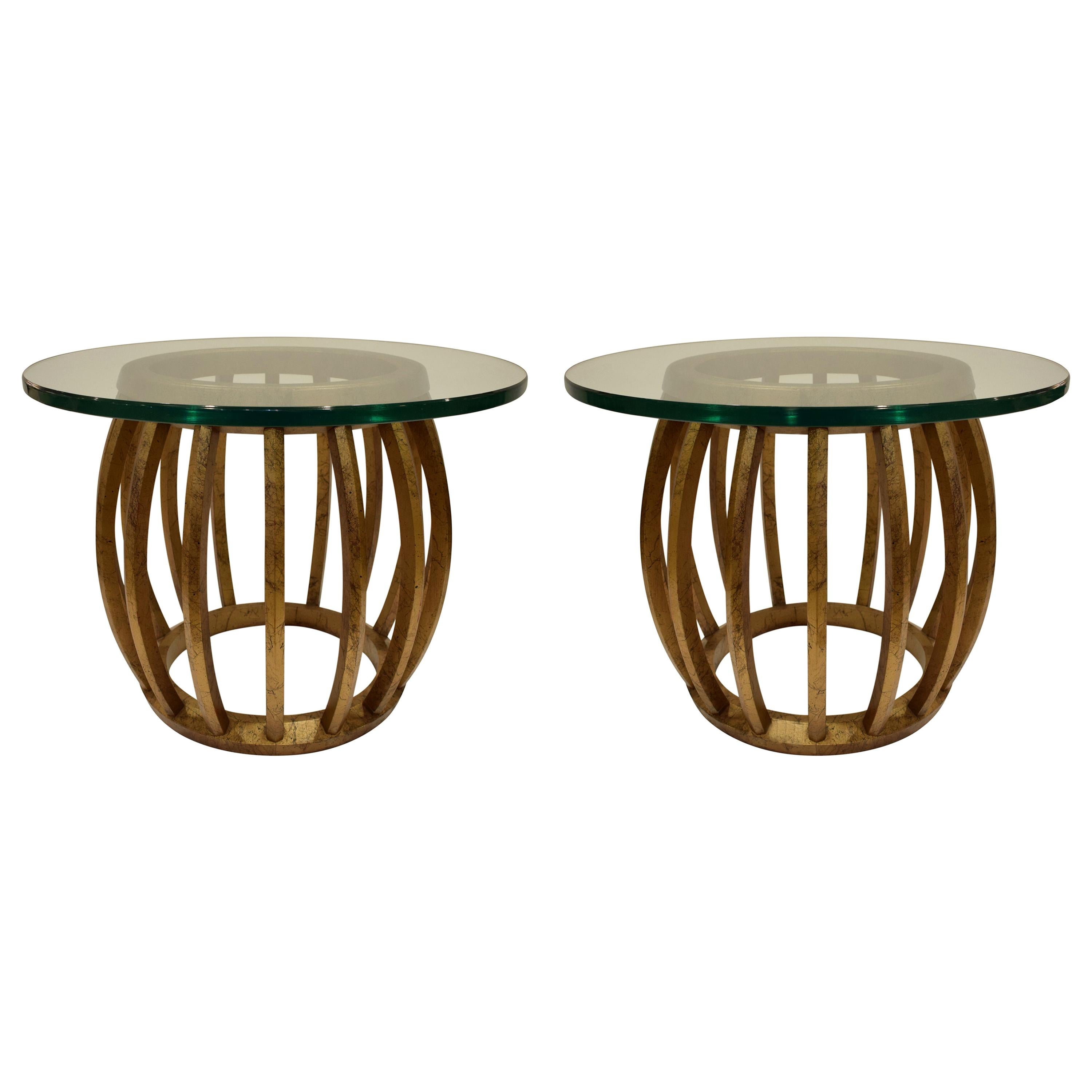 Pair of Sculptural Gilded Wood Side Tables with Glass Tops, 1960s