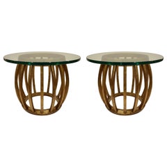 Pair of Sculptural Gilded Wood Side Tables with Glass Tops, 1960s