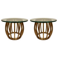 Pair of Sculptural Gilded Wood Side Tables with Glass Tops, 1960s