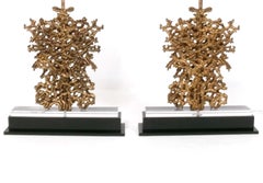 Pair of Sculptural Gilt Metal Lamps on Lucite and Black Lacquer Bases