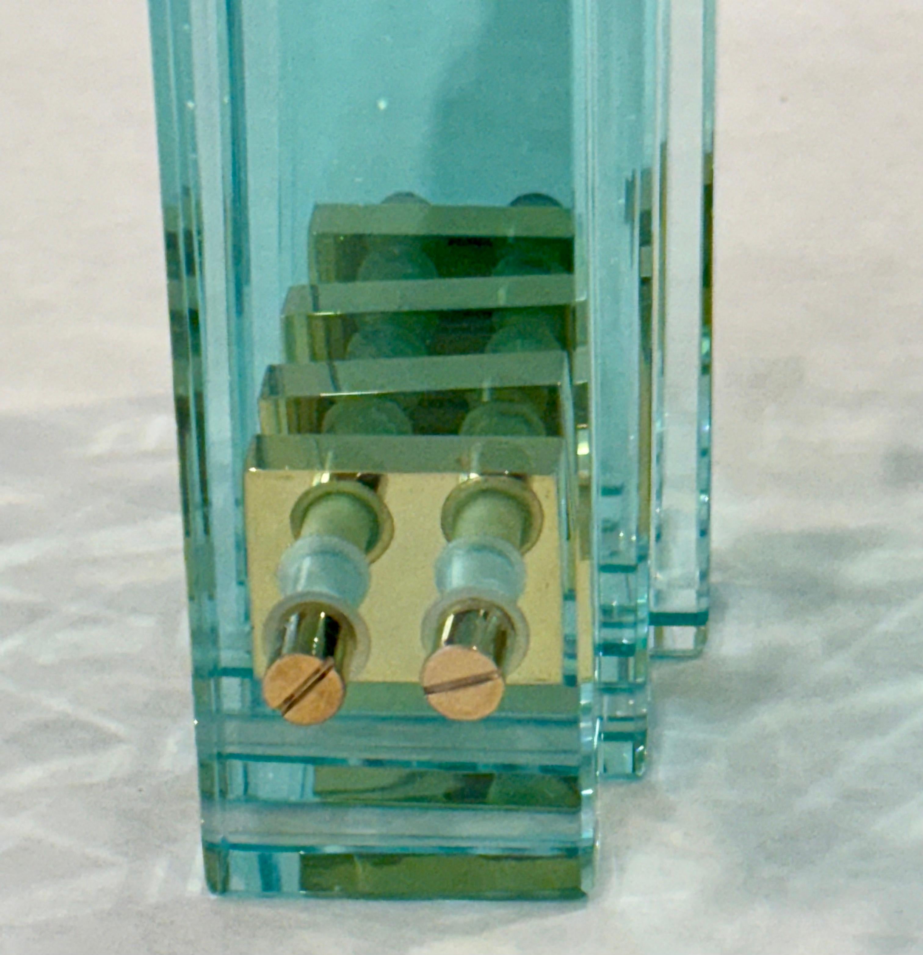 Late 20th Century Pair of Sculptural Glass and Brass Candleholders by Fontana Arte, Italy, 1970s For Sale