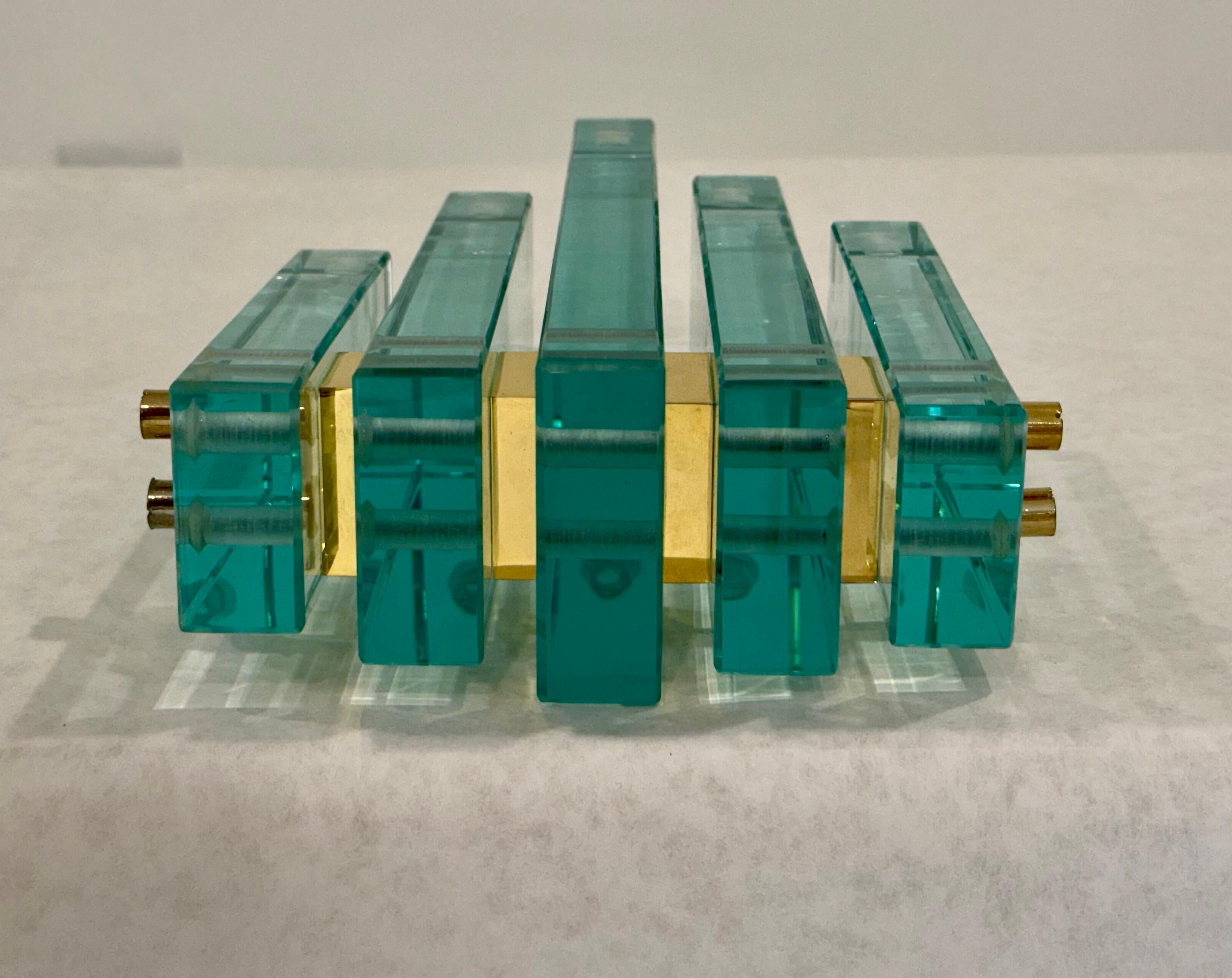 Pair of Sculptural Glass and Brass Candleholders by Fontana Arte, Italy, 1970s For Sale 1