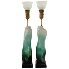 Pair of Sculptural Glazed Ceramic Lamps by Arpad Rosti