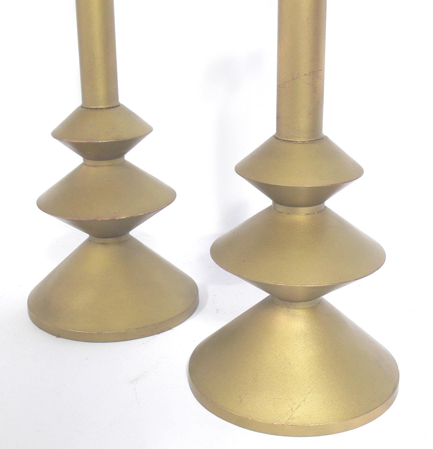 Mid-Century Modern Pair of Sculptural Gold Leaf Lamps in the Manner of Giacometti