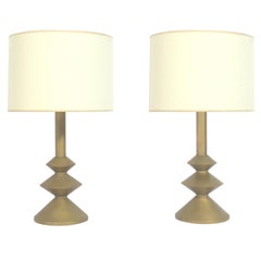 Pair of Sculptural Gold Leaf Lamps in the Manner of Giacometti