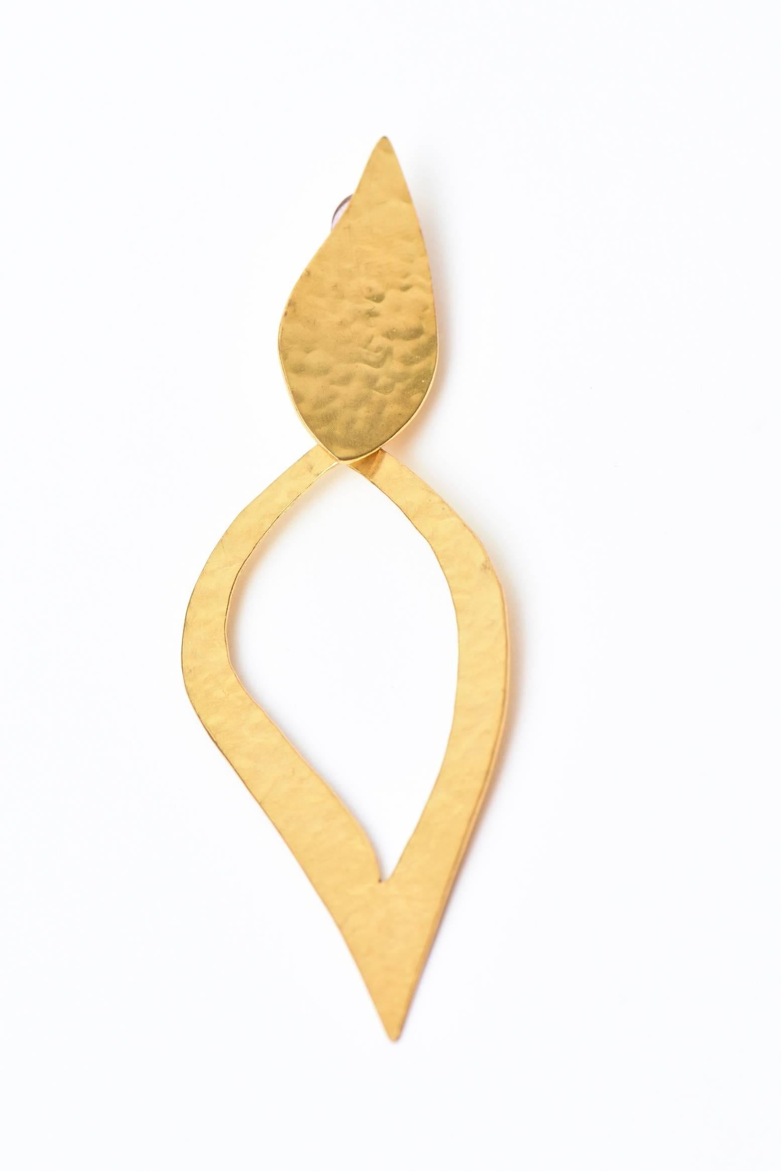 Women's Herve Van Der Straeten Pair of Sculptural Gold Plated Hallmarked Earrings