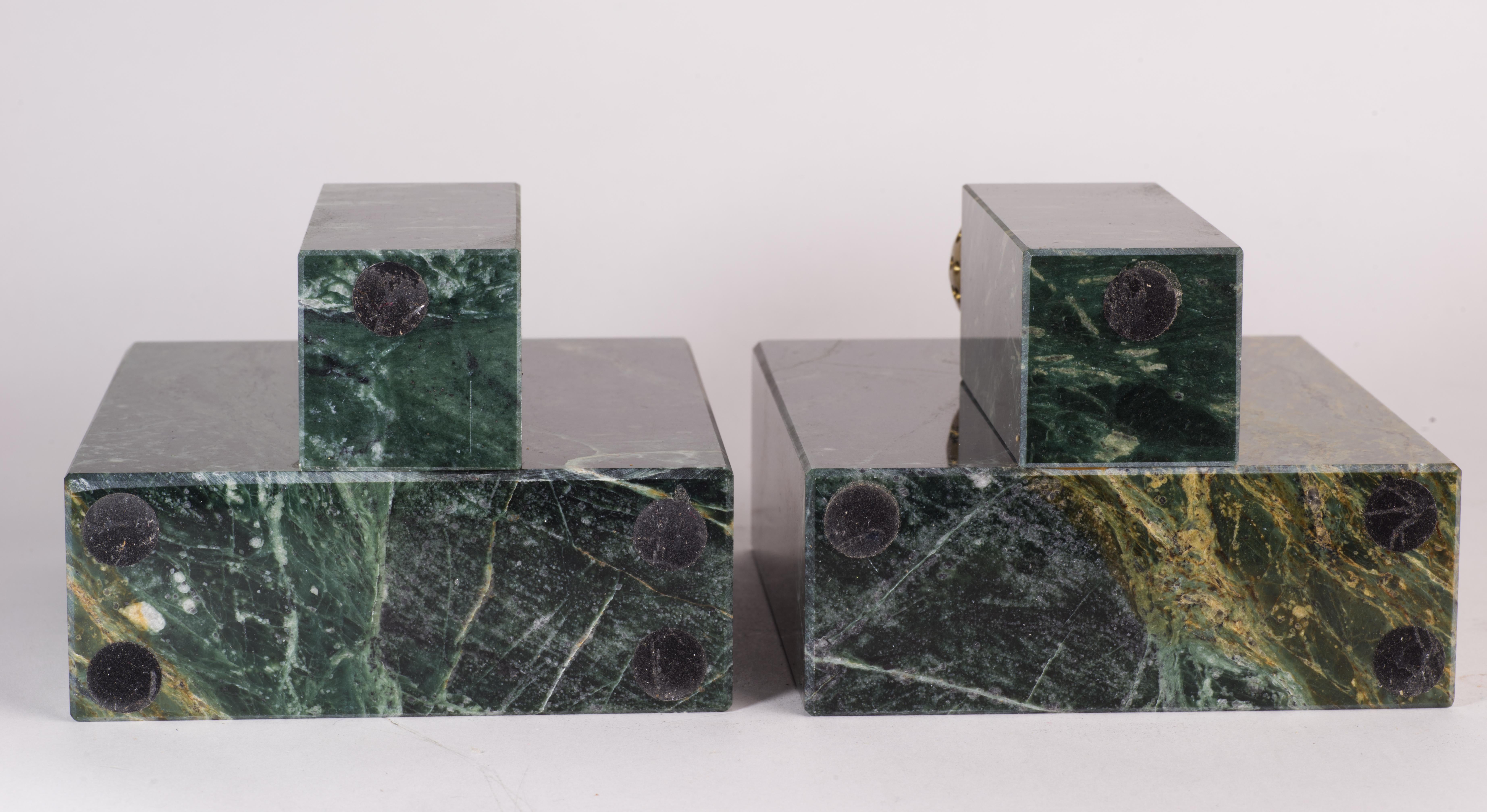 Pair of Sculptural Green Marble Bookends with Brass Golf Balls Accents 1