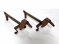 Pair of Sculptural Hand Forged Dachshund Andirons, circa 1920s
