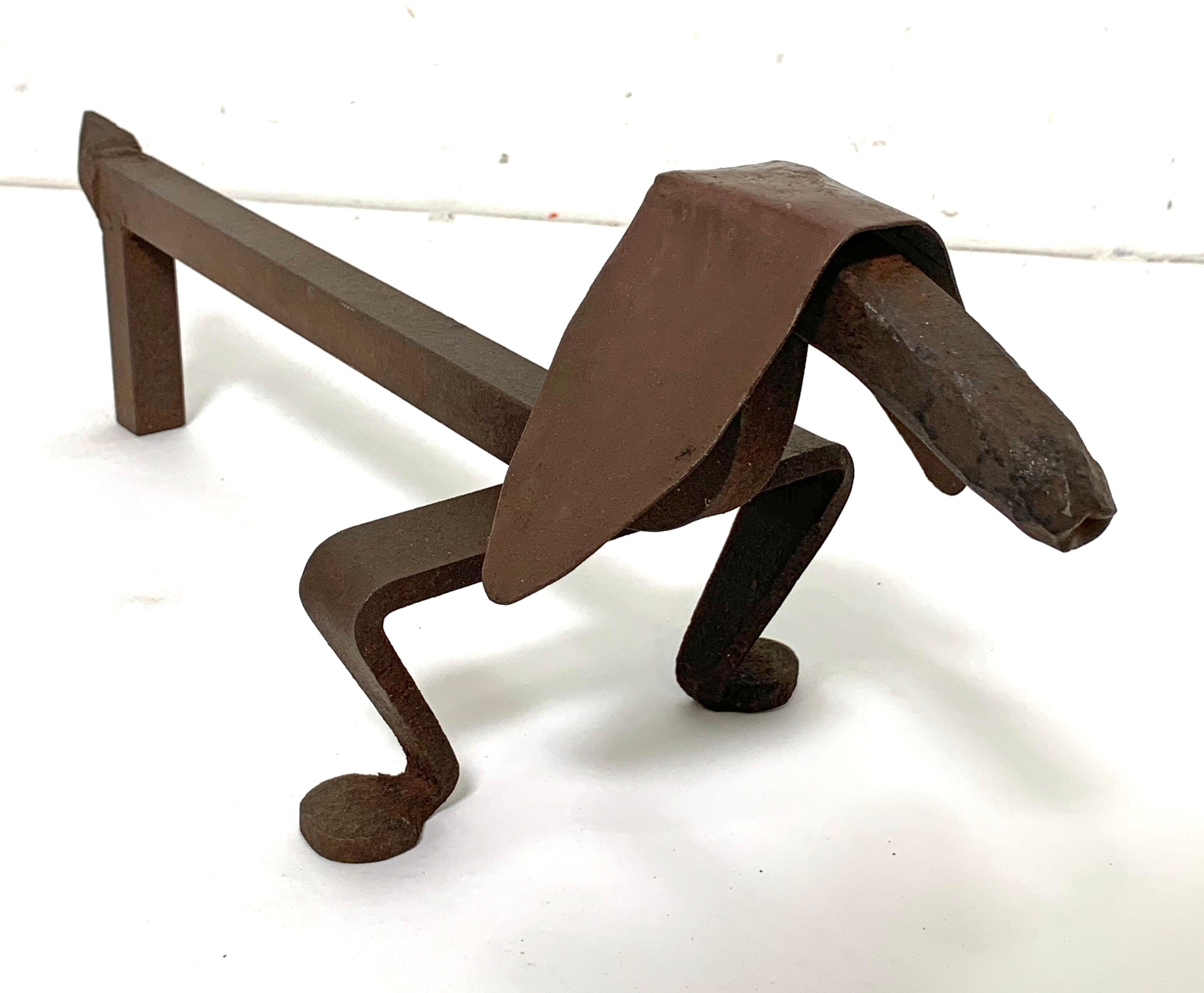 Wrought Iron Pair of Sculptural Hand Forged Dachshund Andirons, circa 1920s