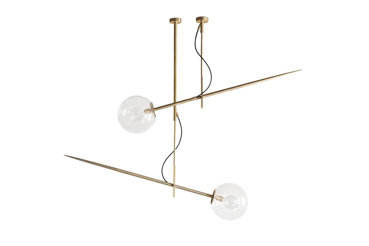 Pair of Sculptural Hasta Brass Hanging Lamps with Glass Shade by Jan Garncarek For Sale 5