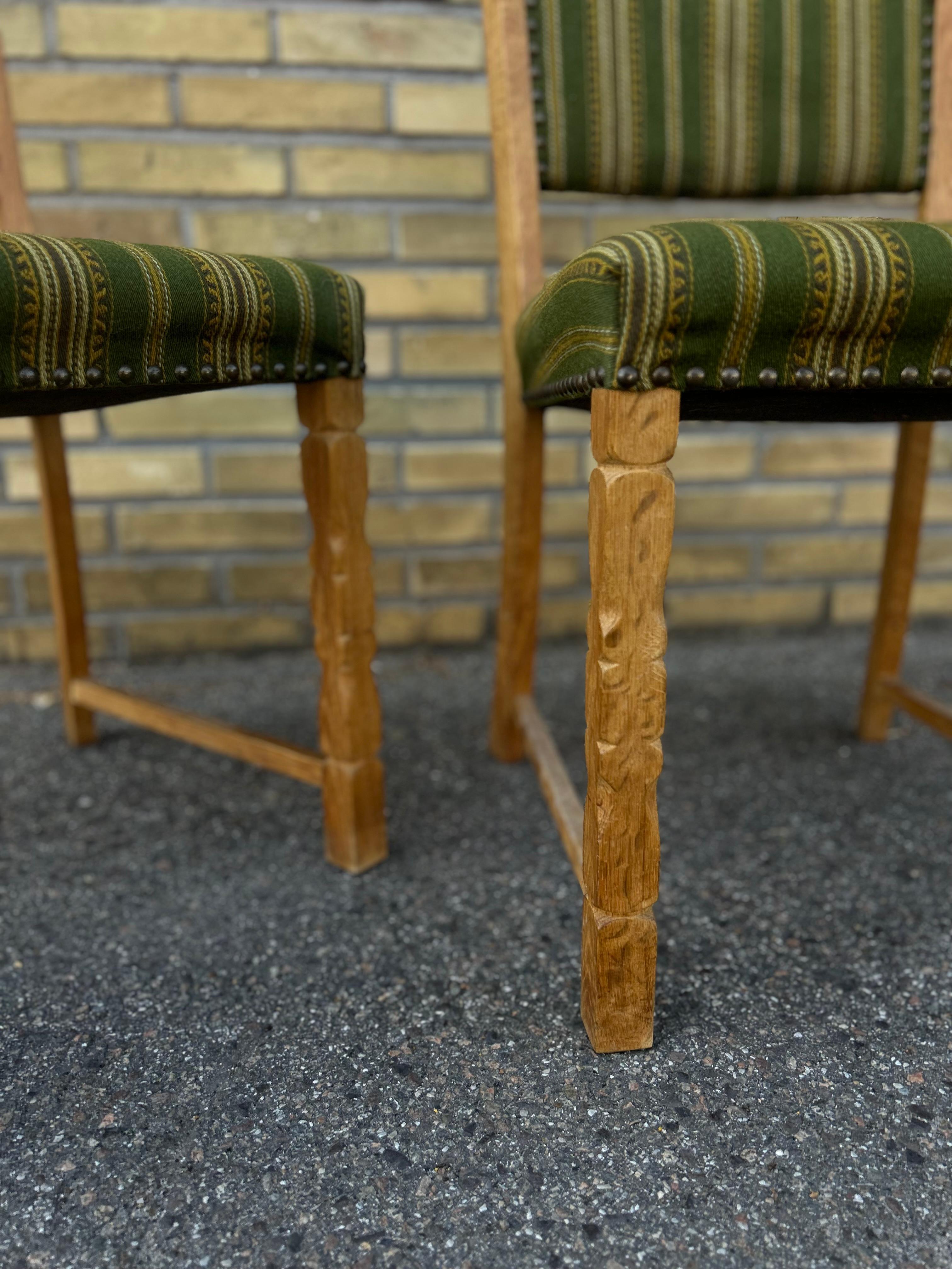 Wool Pair of sculptural Henry Kjærnulf oak side chairs, Denmark 1960’s For Sale