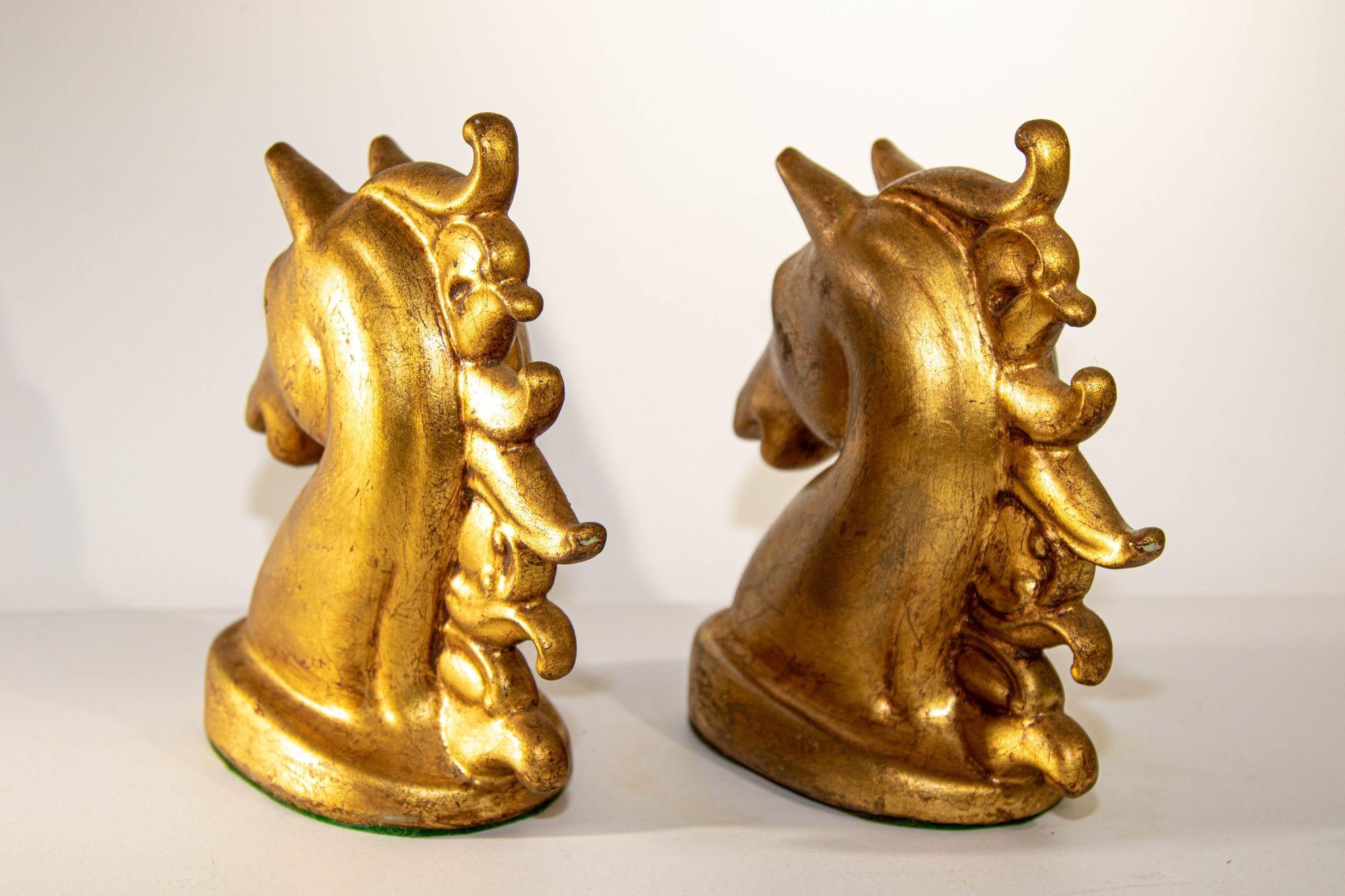 Pair of Sculptural Horse Head Gilt Bookends Art Deco 1950s Equestrian Decor 5