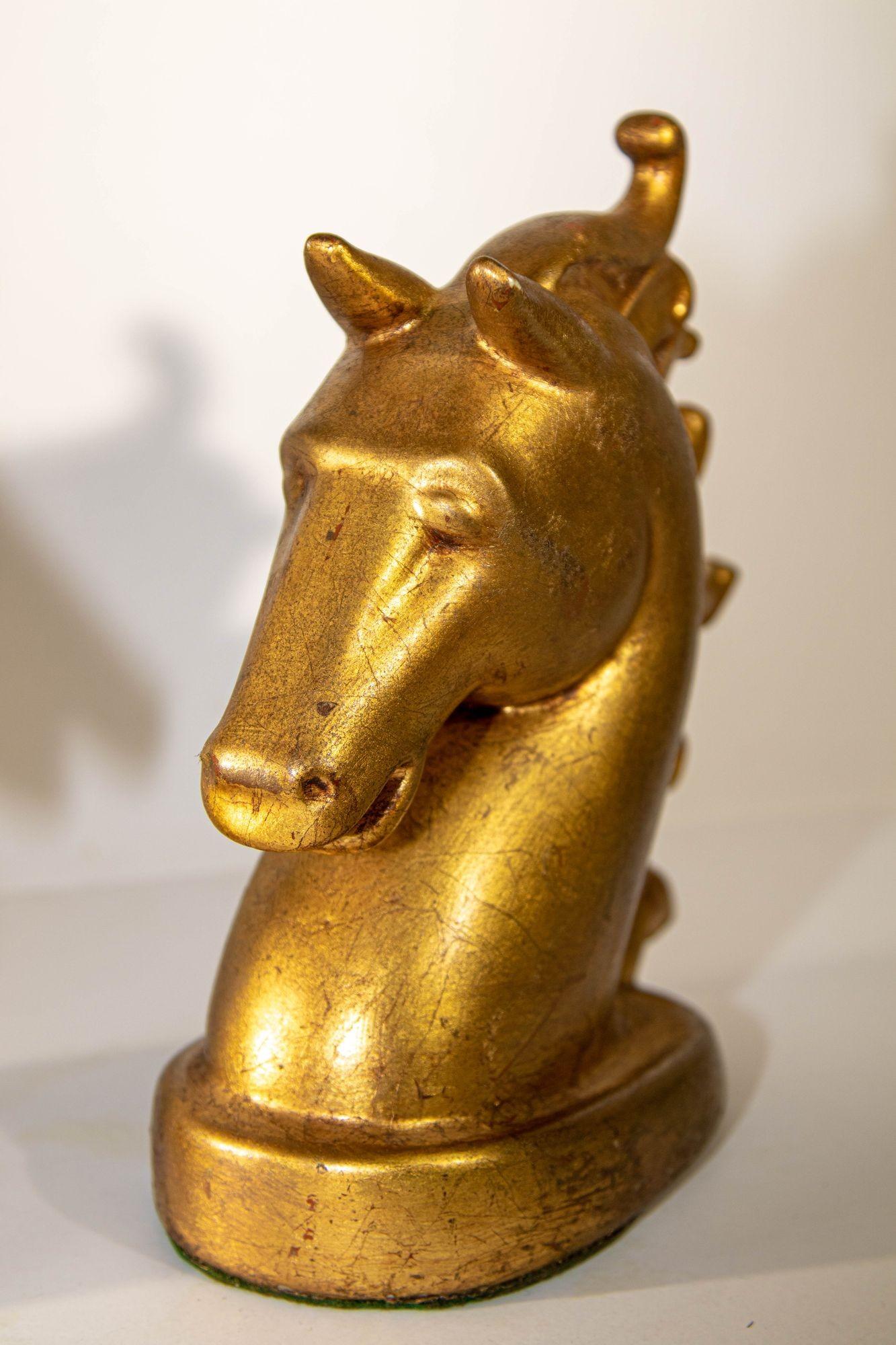 Pair of Sculptural Horse Head Gilt Bookends Art Deco 1950s Equestrian Decor 7