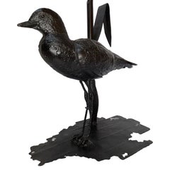 Paire de lampes de table sculpturales avec oiseaux en fer