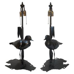 Pair of Sculptural Iron Birds Table Lamps