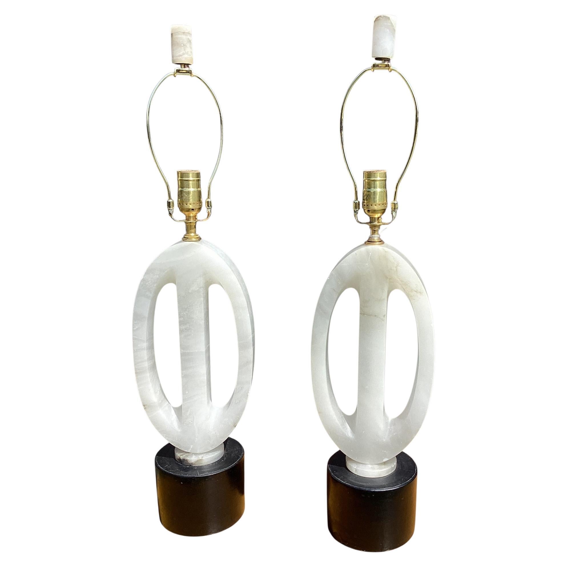 Pair of Sculptural Italian Alabaster Lamps