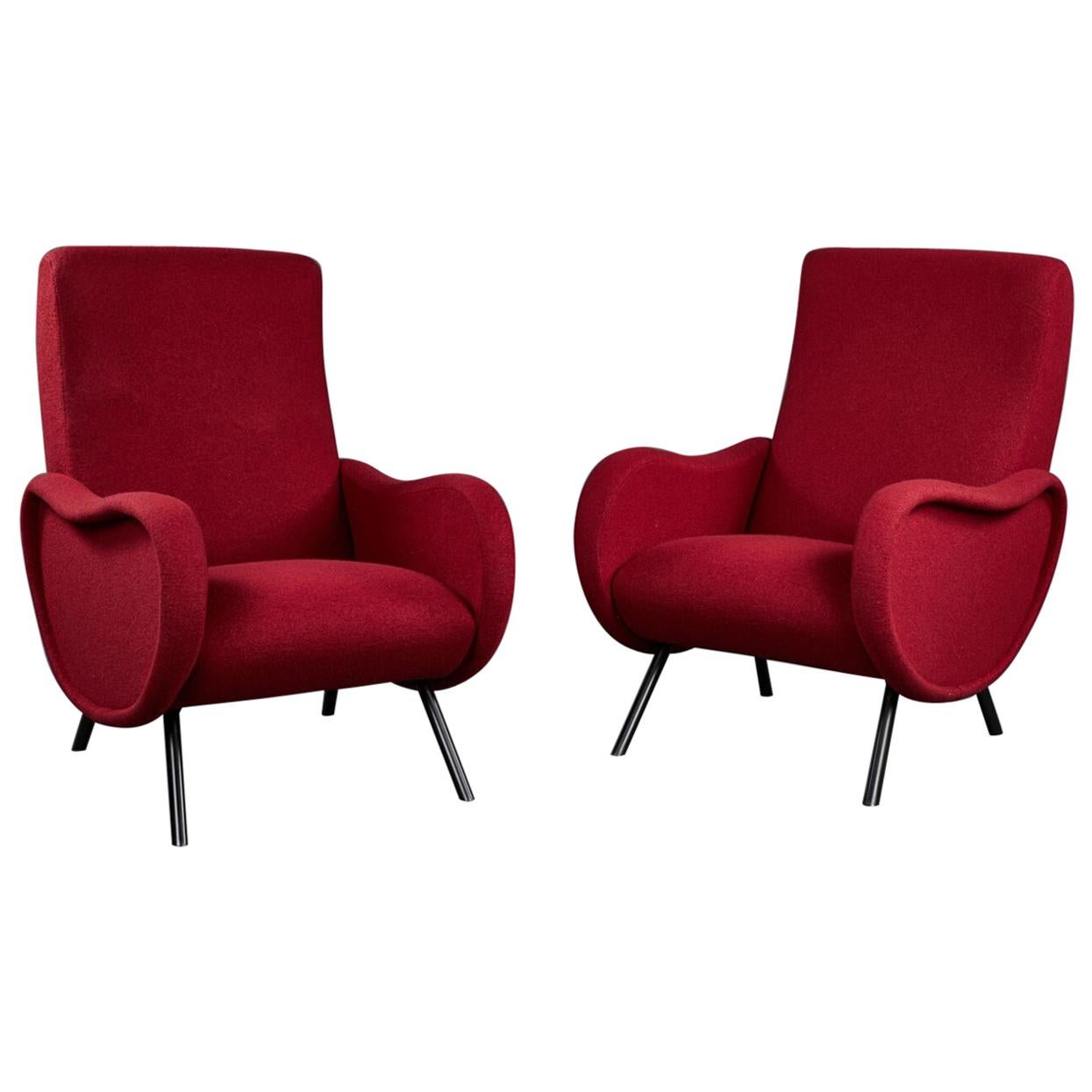 Pair of Sculptural Italian Armchairs in the Manner of Marco Zanuso’s “Lady” For Sale