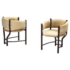 Pair of Sculptural Italian Dining Chairs in Beige Upholstery