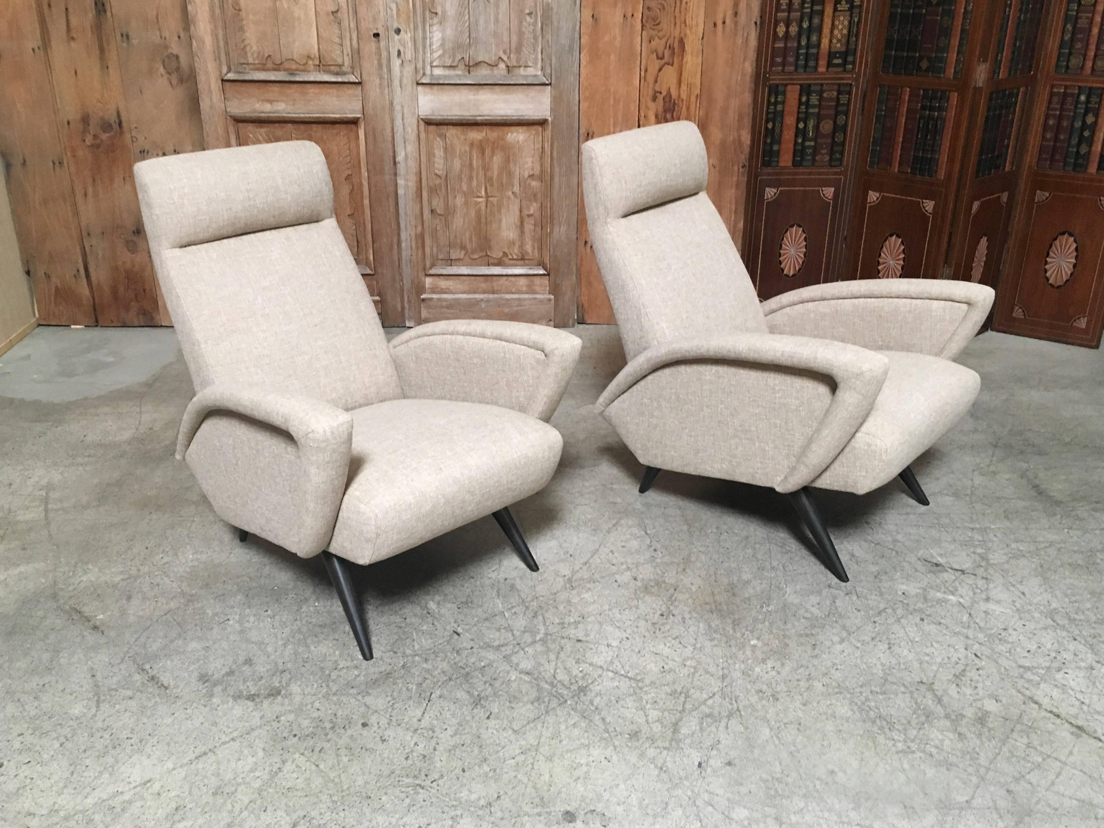 Mid-Century Modern Pair of Sculptural Italian Lounge Chairs